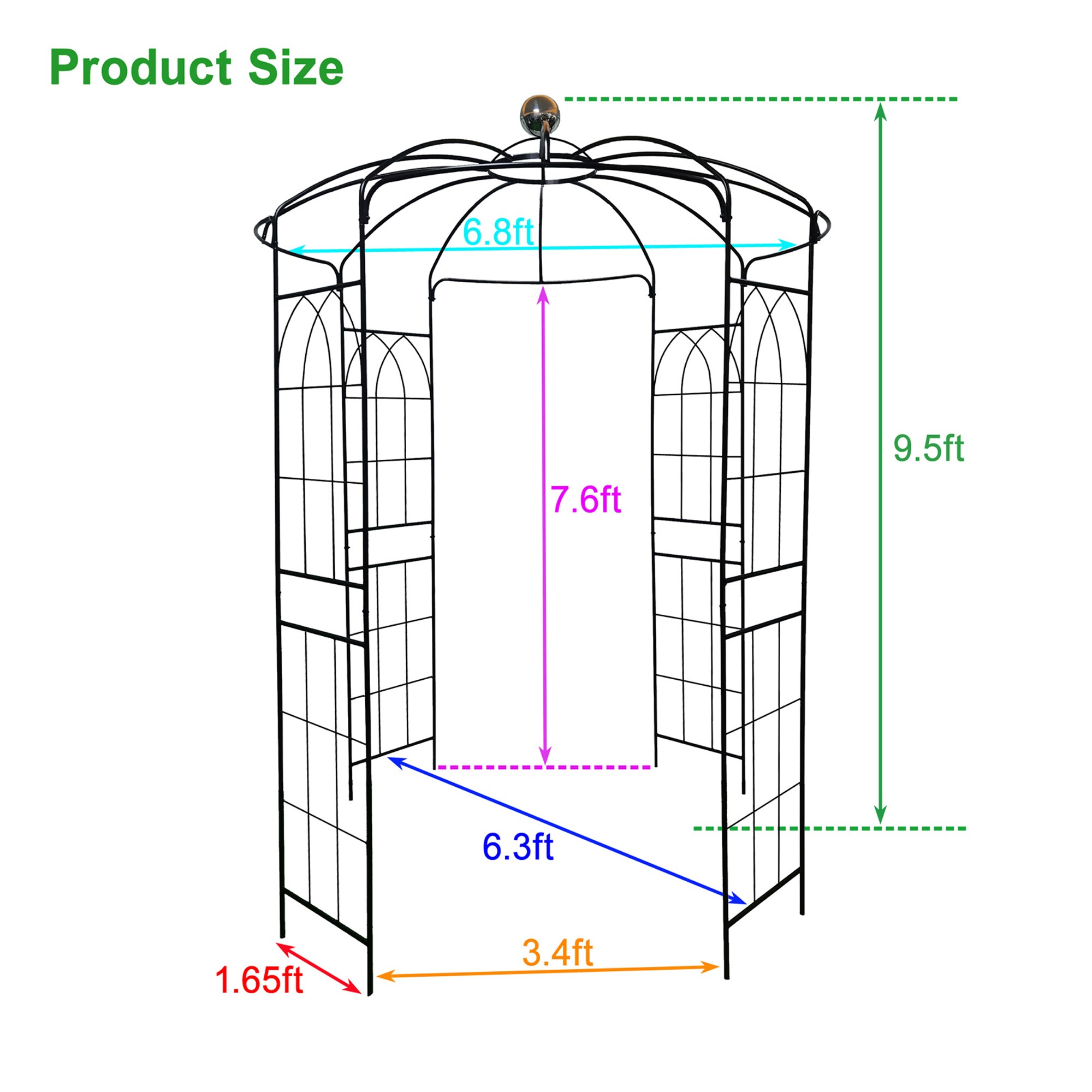 Kahomvis Metal Garden Trellis 81.3-in W x 114.2-in H Black Iron Garden ...