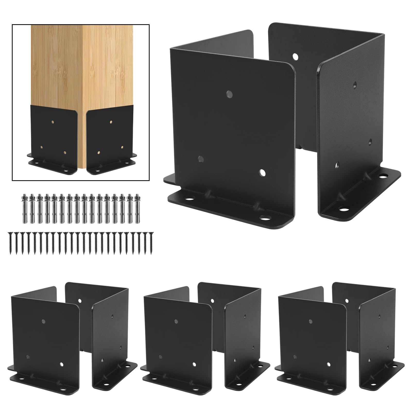 Phyfalip  6x6 Post Anchor Base Set Adjustable Heavy Duty Carbon Steel Support Bracket for 6x6 or 8x8 Wood Columns Pergola Deck Railing 8 pcs