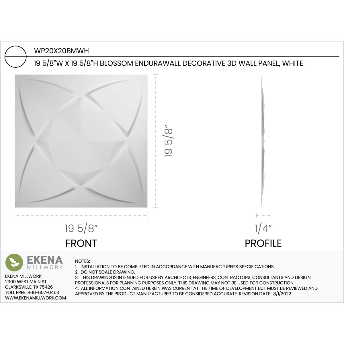 Ekena Millwork WP20X20BMWH-CASE-10 Wall-Panels - View #2