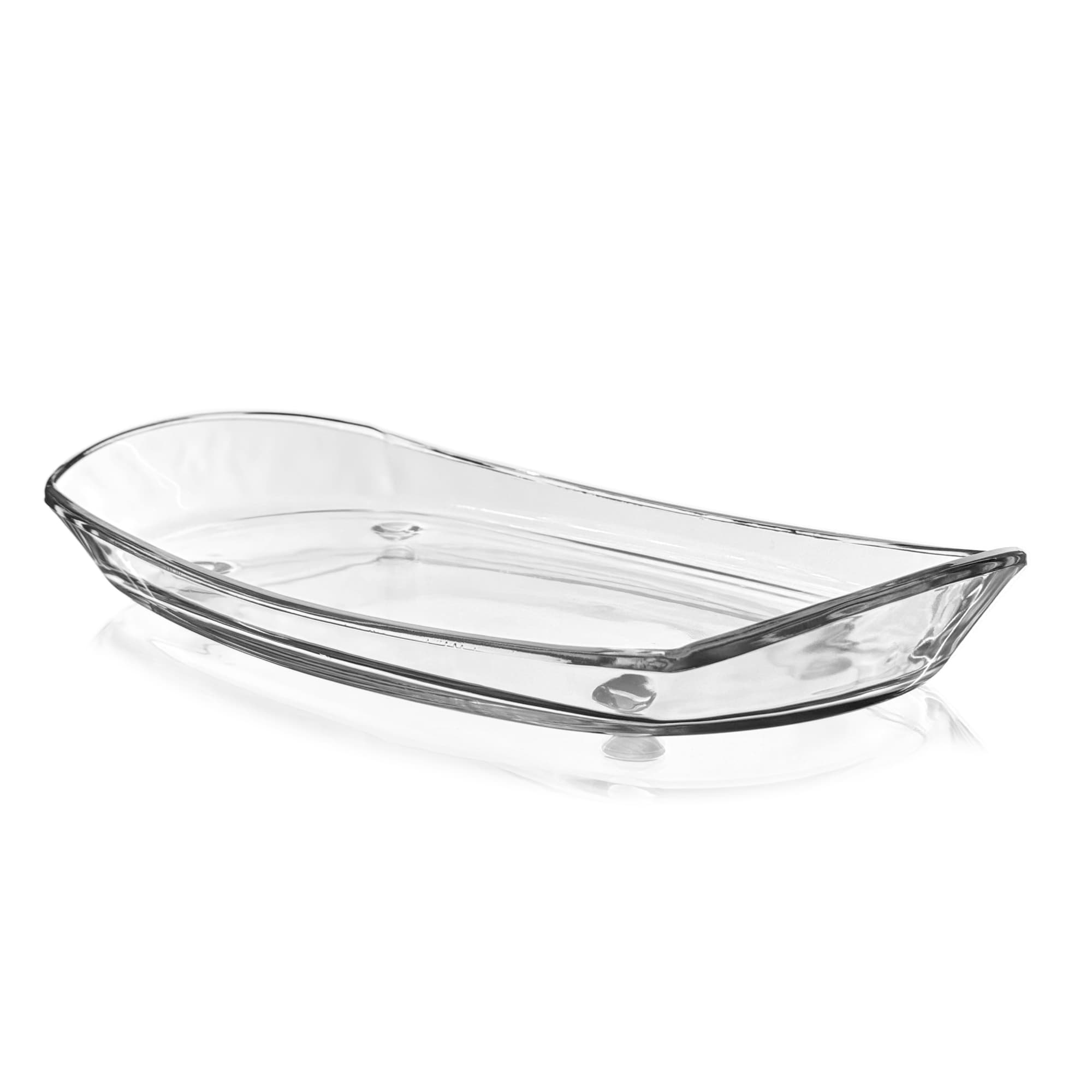 Slickblue Clear Glass 12-Inch Oblong Serving Tray with Raised Sides and Footed Base for Kitchen or Dining Use