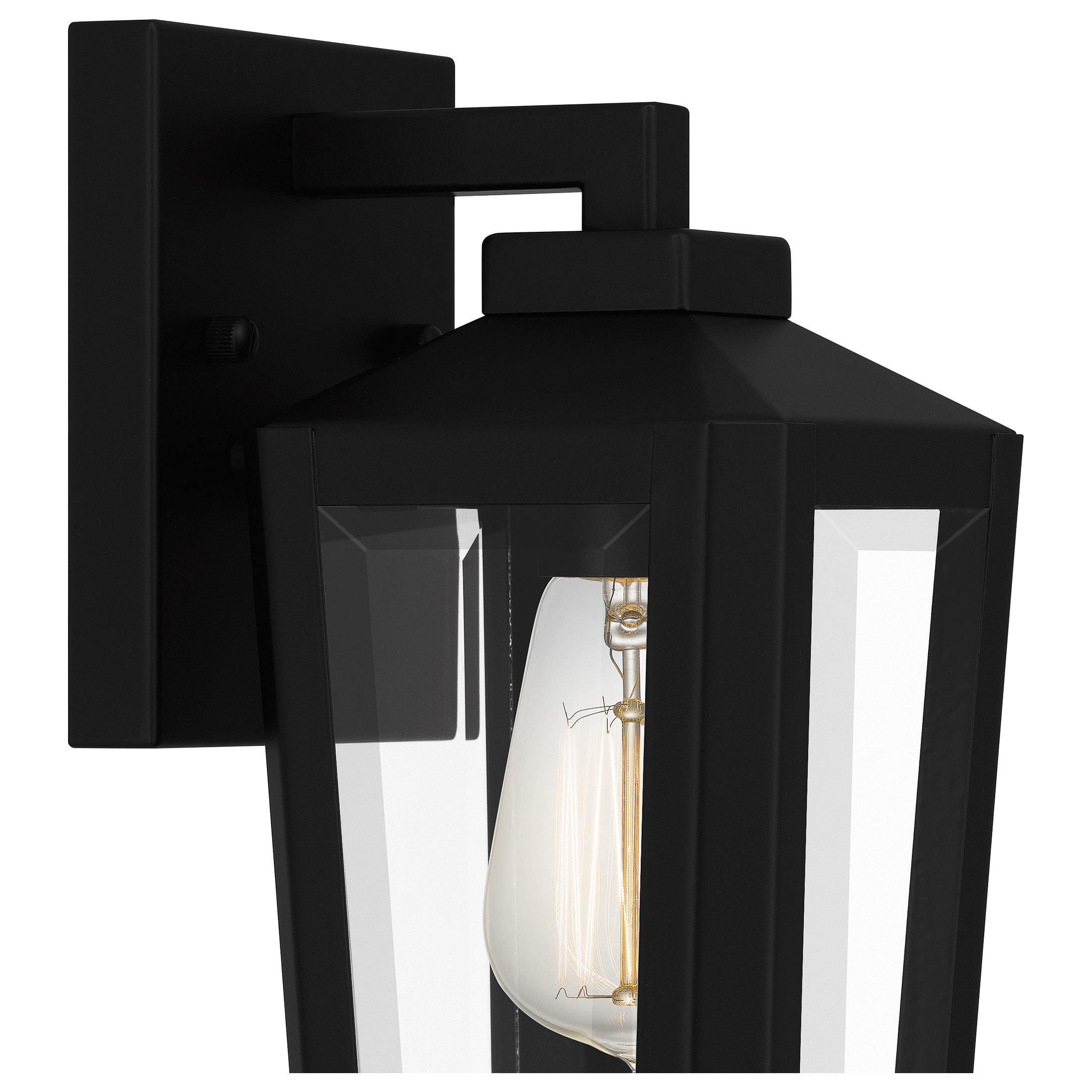 Matte Black Steel Lantern Sconce with Clear Glass Panels