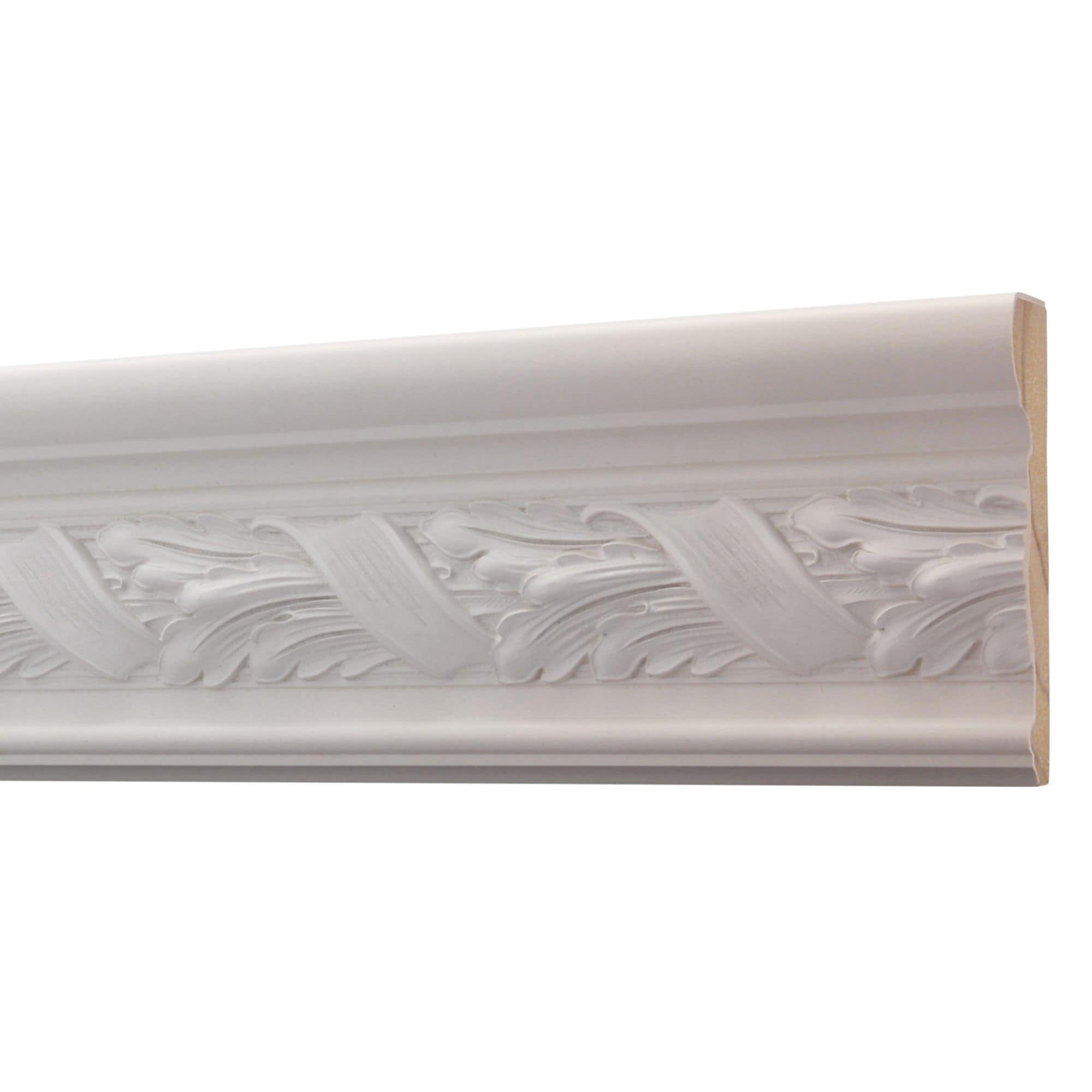 Primed White Hardwood Acanthus Chair Rail Moulding 4-ft