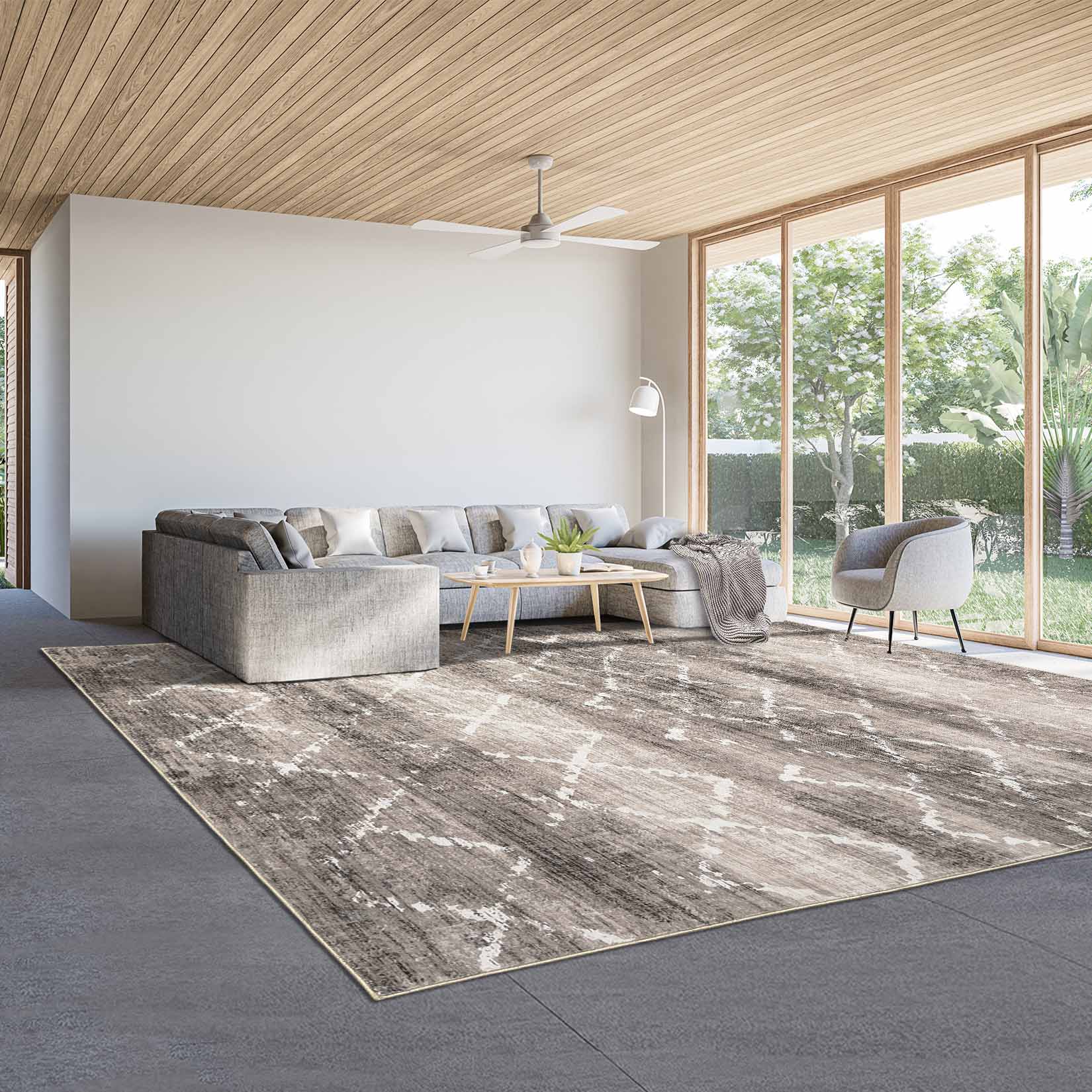 Garvee YXY-LO-PHO-15S169OR 5 x 7 (ft) Loomed Coffee Rectangular Indoor Geometric Mid-Century Modern Machine washable Area rug