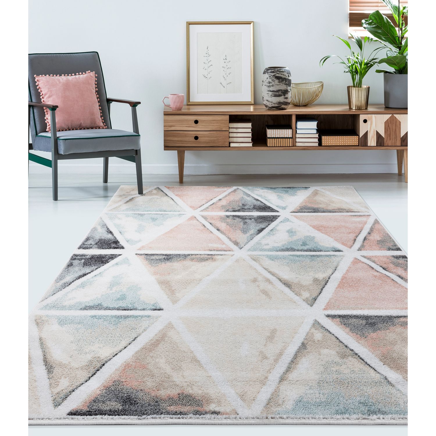 LR Home 5197A6084934J8 5 X 7 (ft) Ivory/Salmon Indoor Geometric Area Rug