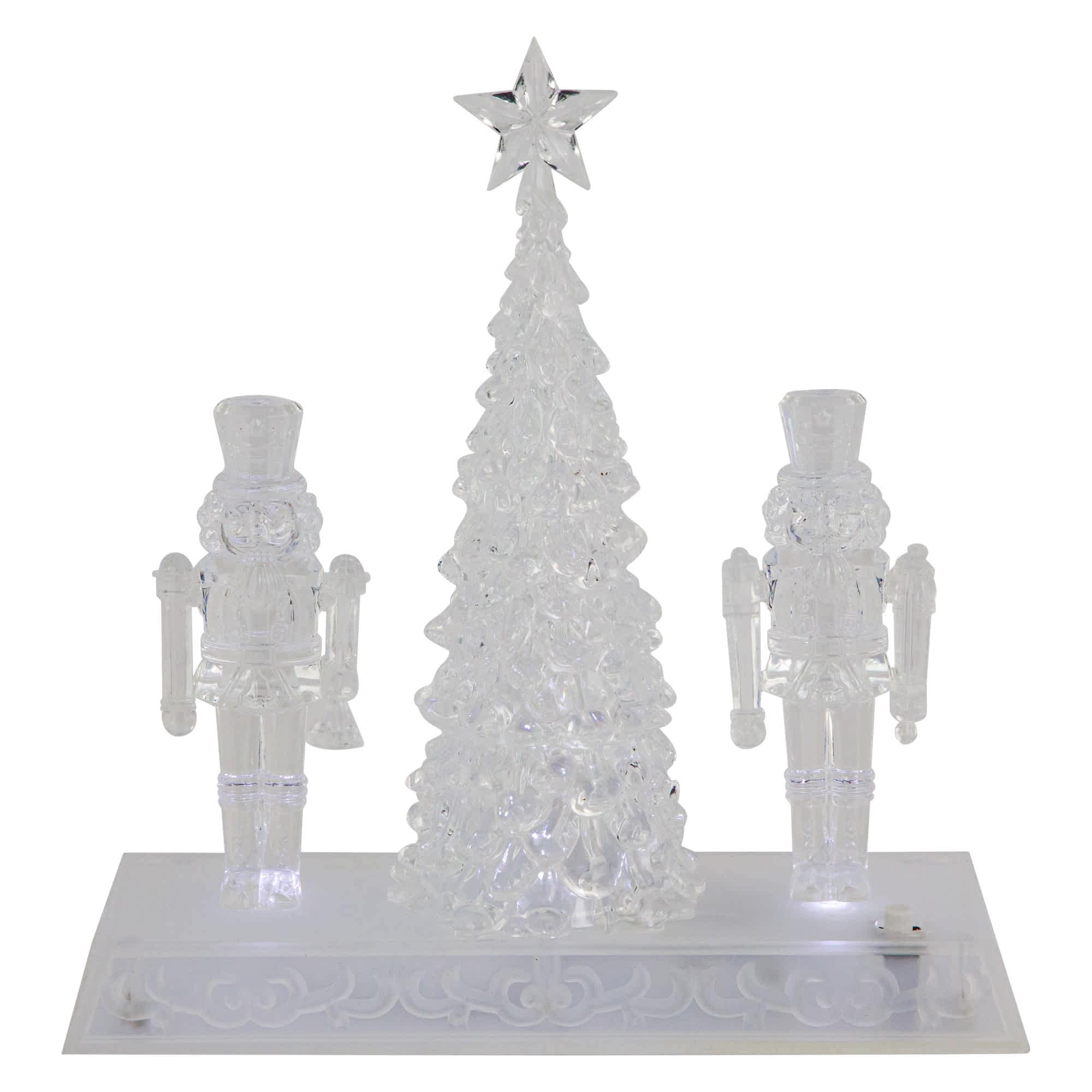 Northlight LED Lighted Icy Crystal Nutcracker and Christmas Tree Decoration - 9 inch - White Lights