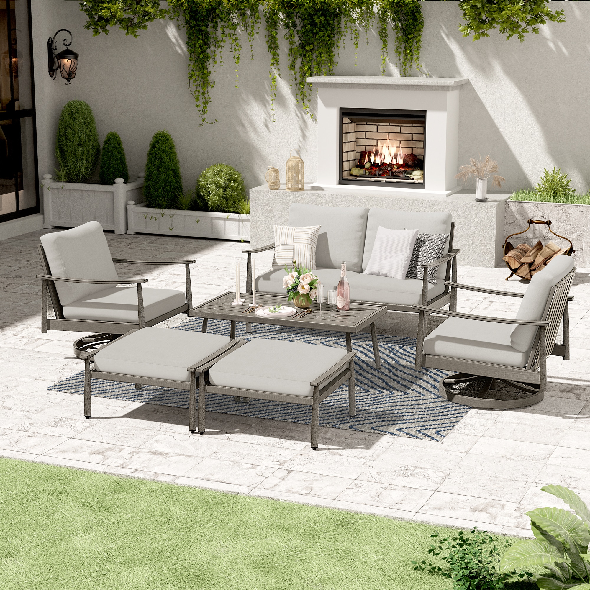  EL-SF6-GG-B3-WL3 6 -Piece Patio Conversation Set with Gray Cushions