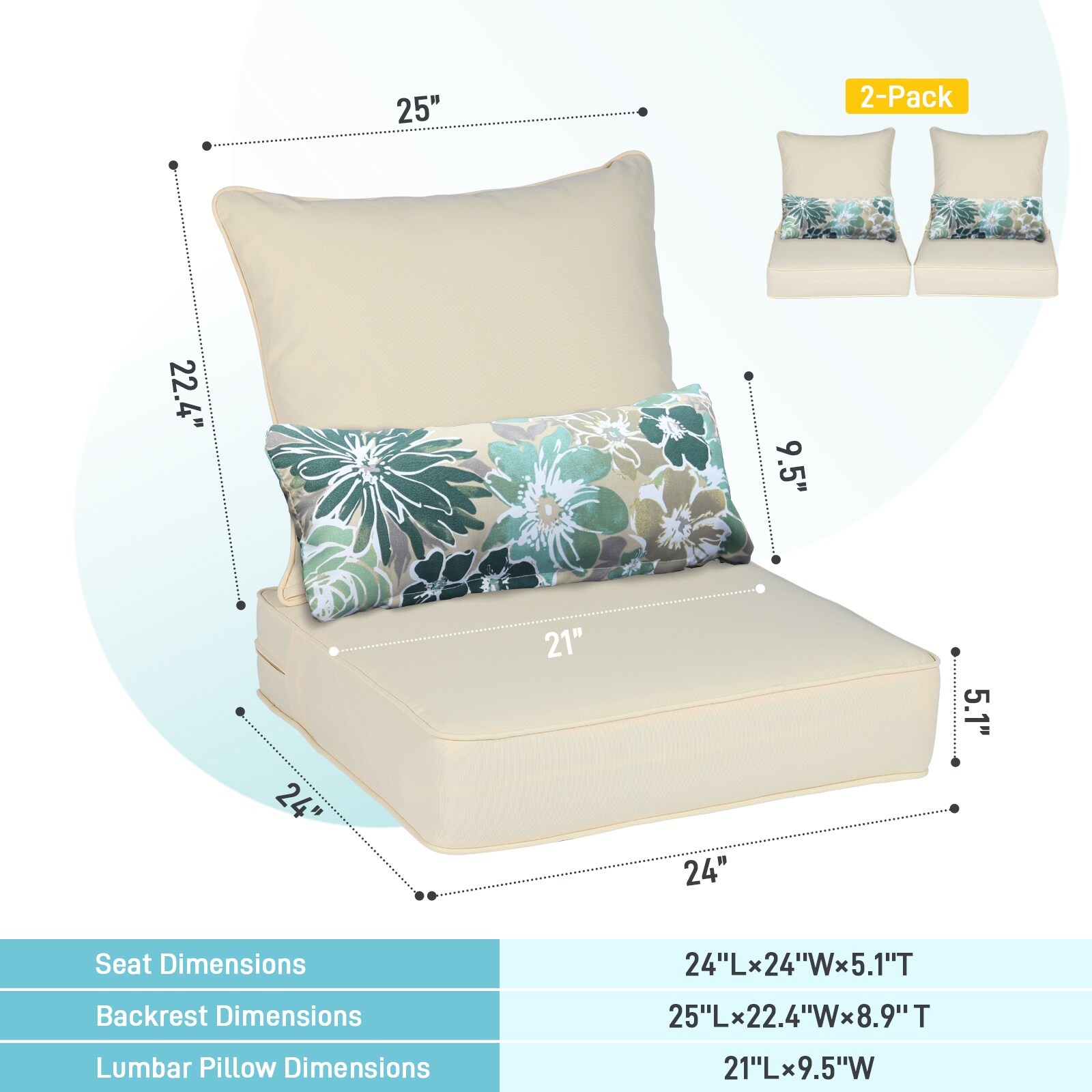 Aoodor A059-PLNLN Patio-Furniture-Cushions - View #3