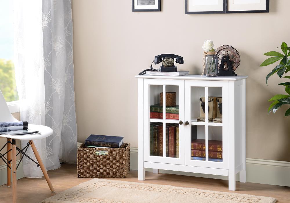 White MDF Glass Door Curio Cabinet with Shelves