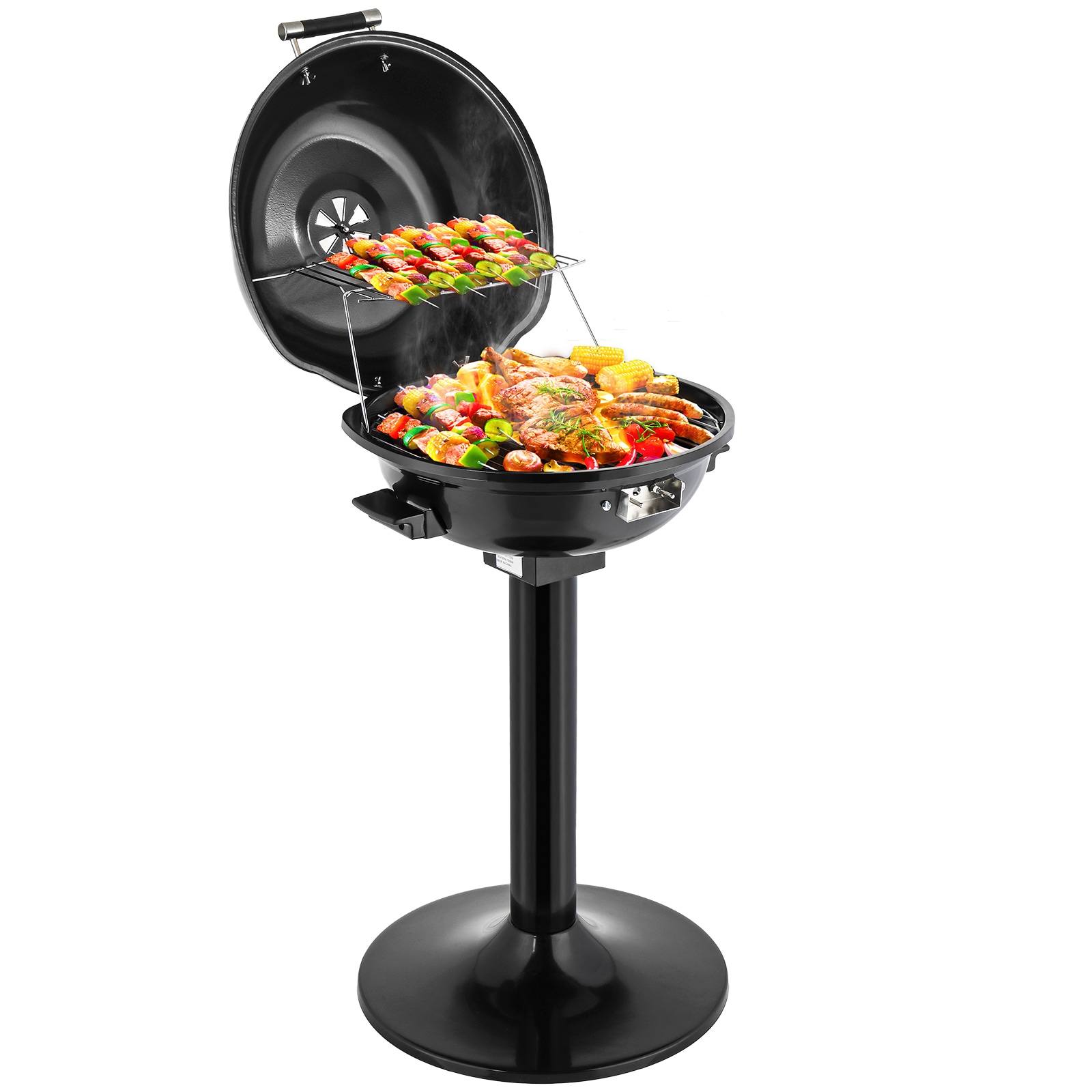 ROVSUN 1600W Vertical Electric Grill with Lid and Detachable Pull-out Drip Tray/304 Stainless Steel Grill with Double Layer Design Black