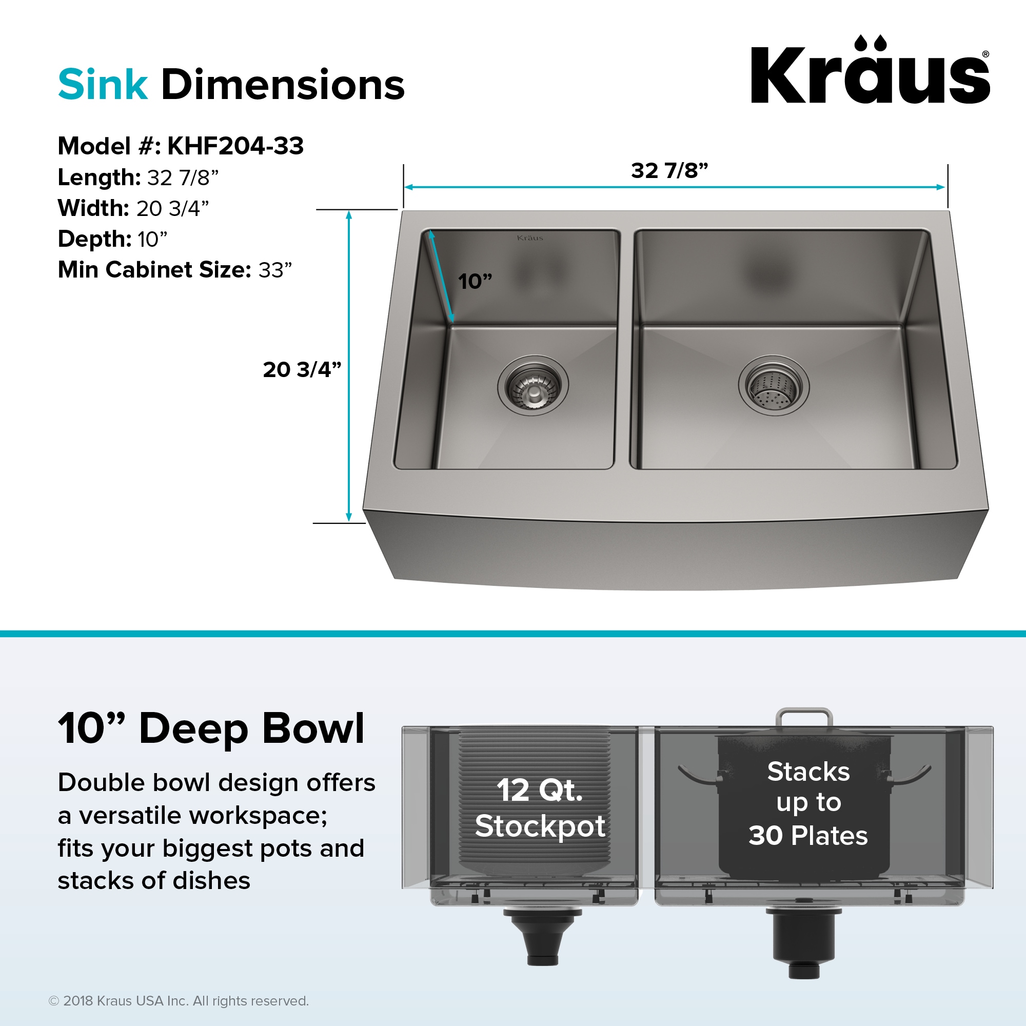 Satin Stainless Steel Double Bowl Farmhouse Kitchen Sink