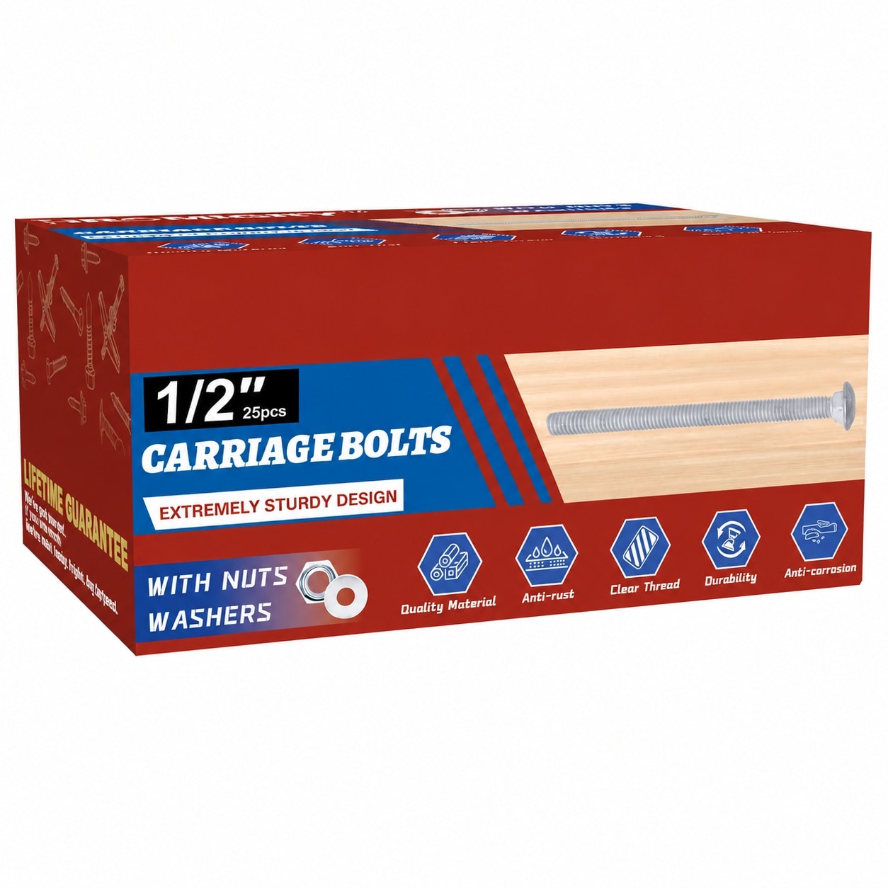 SenQWFa  1/2 x 2-1/2 Carriage Bolts Set with Washers and Wing Nuts 30 Pieces Stainless Steel Heavy Duty for Home and Outdoor Use