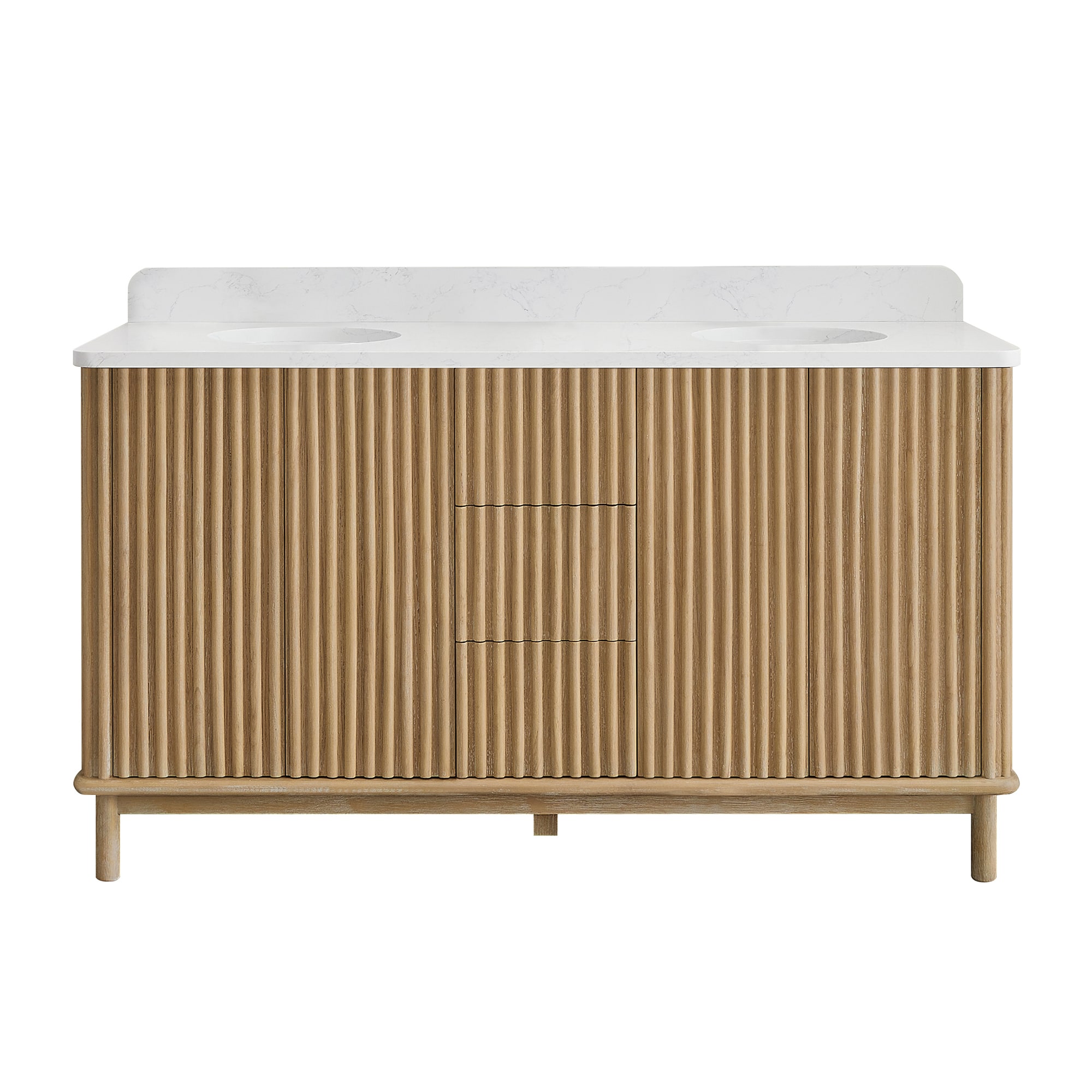 Vinnova 72-in Washed Ash Grey Finish Undermount Double Sink Bathroom Vanity with White Grain Engineered Stone Top (Fully Assembled)