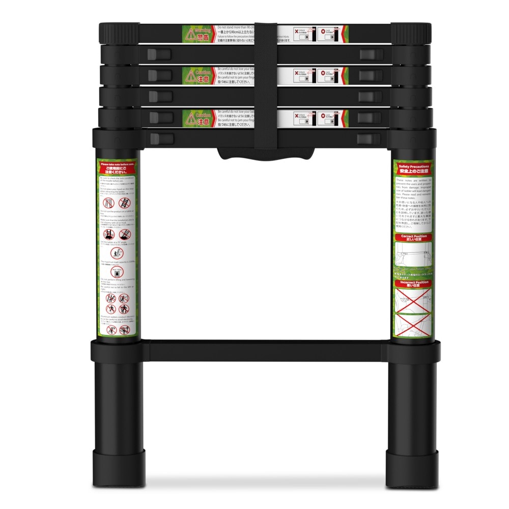 KERDOM  6.5FT Aluminum Extension Ladder with Dual Locking Mechanism Max Load 330lbs Compact Foldable Ladder for Roof Home Travel Trailer Multi-Surface Use Black
