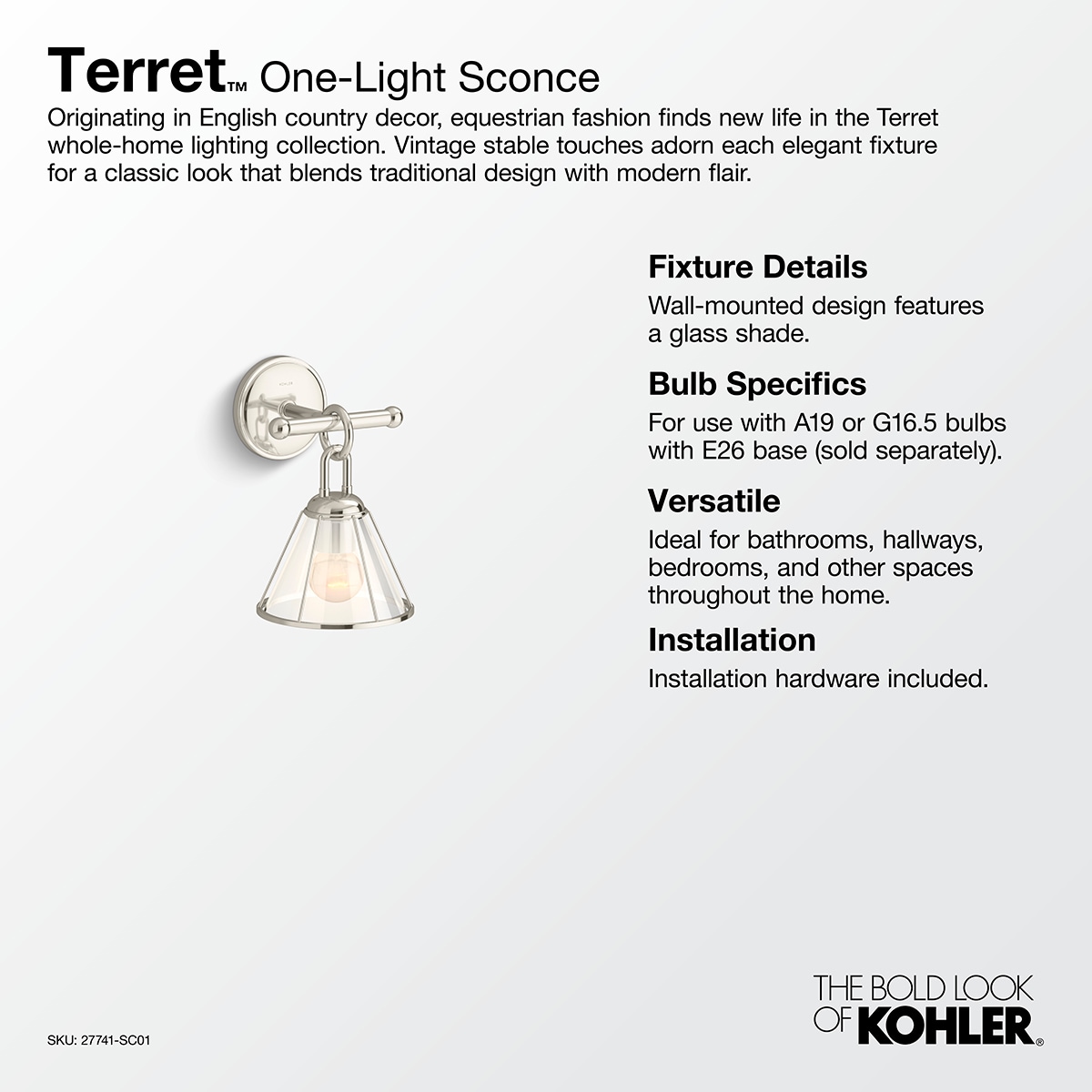 KOHLER Terret 1-Light Polished Chrome Wall Sconce