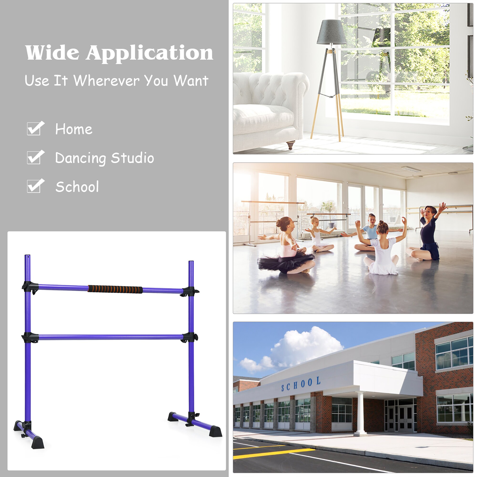 Goplus Adjustable Purple Freestanding Ballet Barre for Total Body Workout -  4 FT Length, 220 lbs Weight Capacity in the Pull-Up & Push-Up Bars  department at