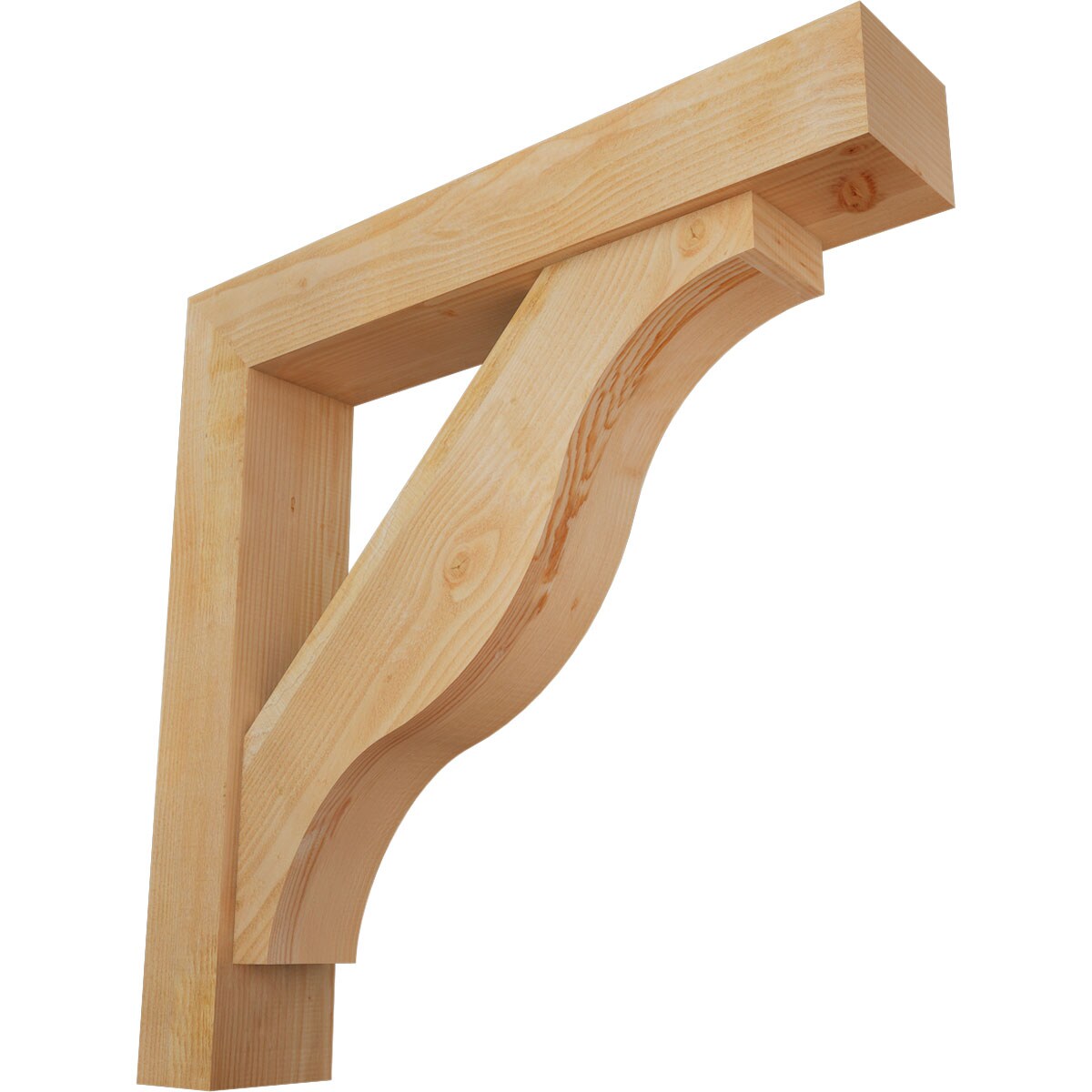 Ekena Millwork 1462503 Funston Block Rough Sawn Bracket with Offset Brace Douglas Fir Wood Standard Bracket