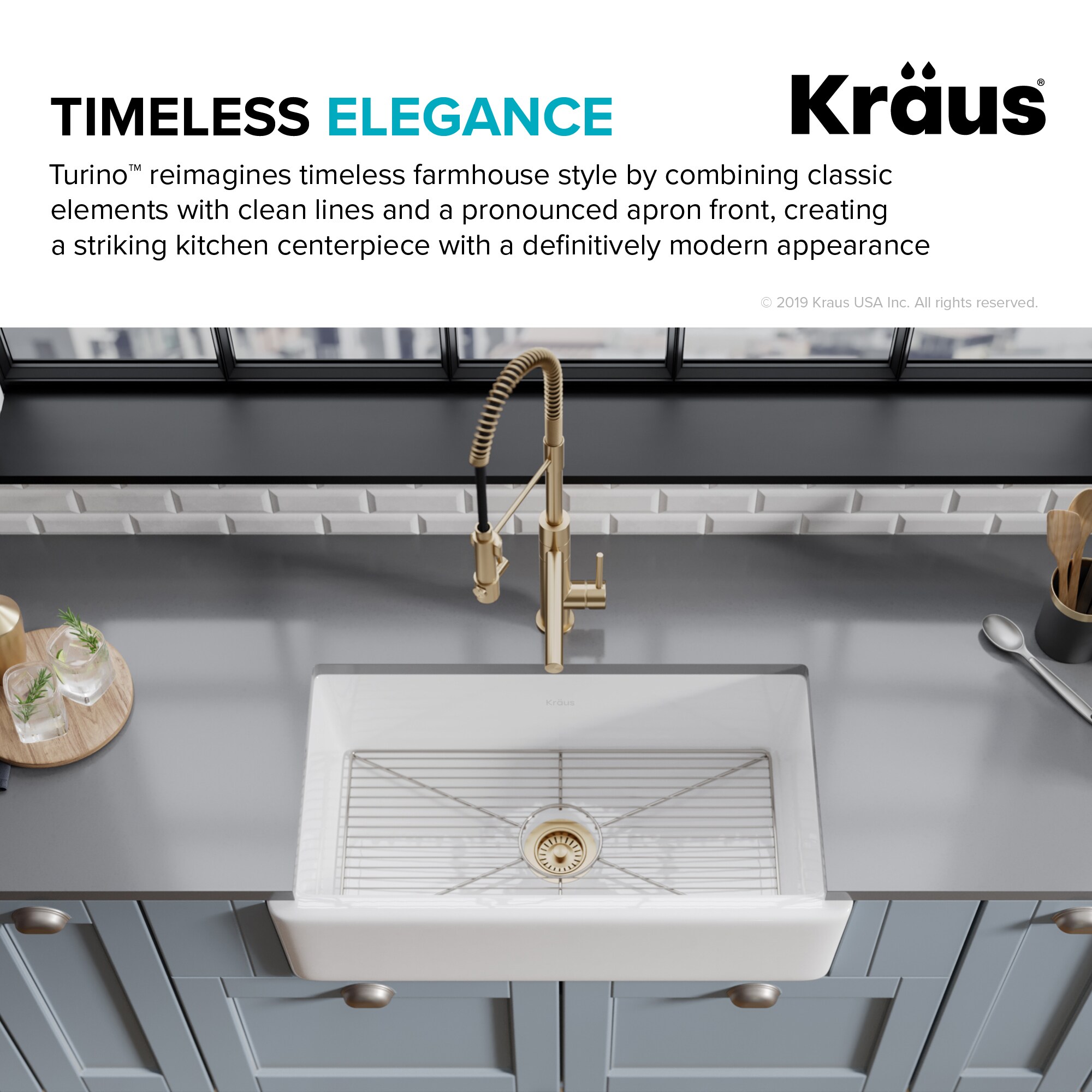 Kraus Turino Workstation Single Bowl Kitchen Sink 33 Farmhouse Reversible Apron Front Fireclay in Gloss White