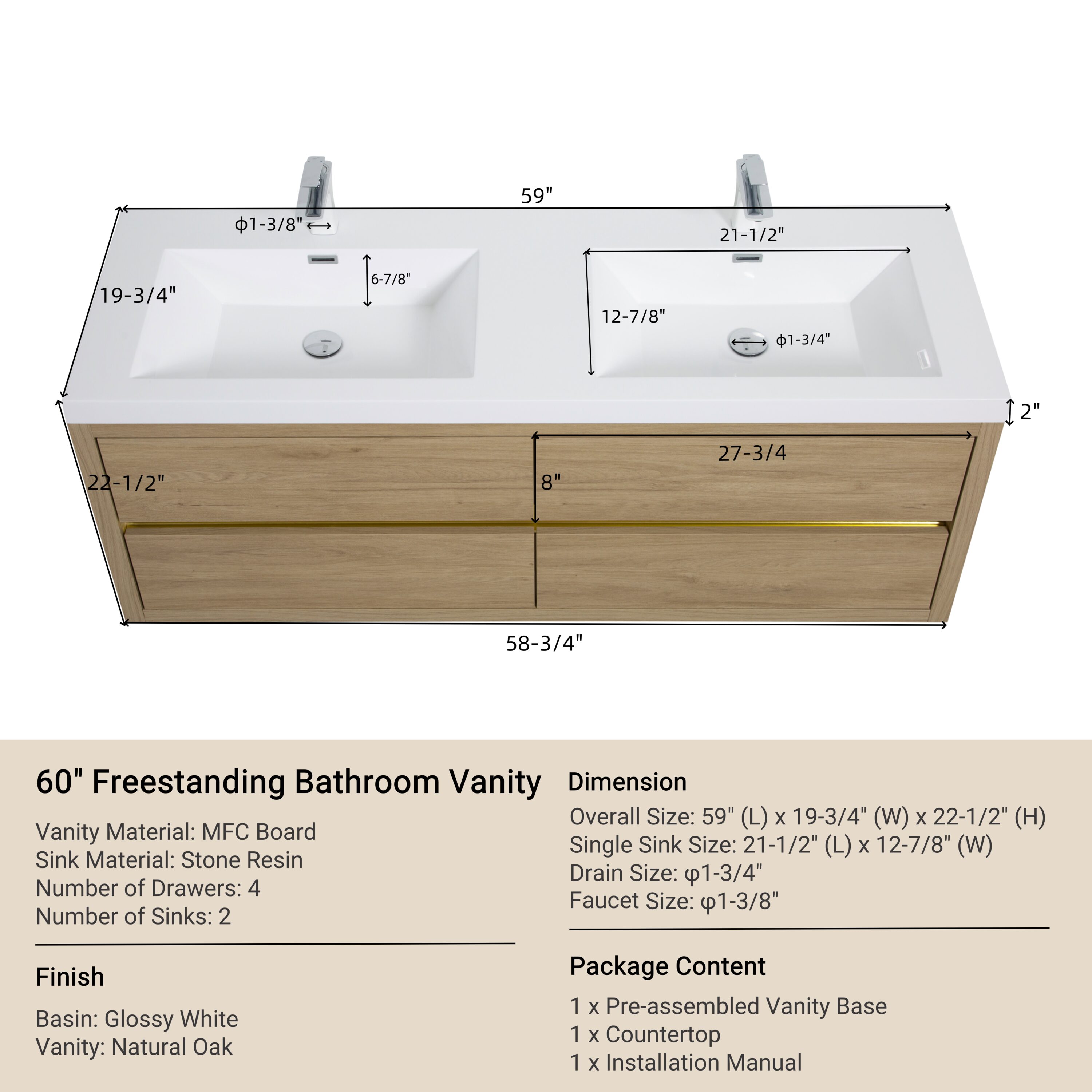 CASAINC WF-JMJ-BCB 1342R WH Bath-Vanity-Combo - View #2