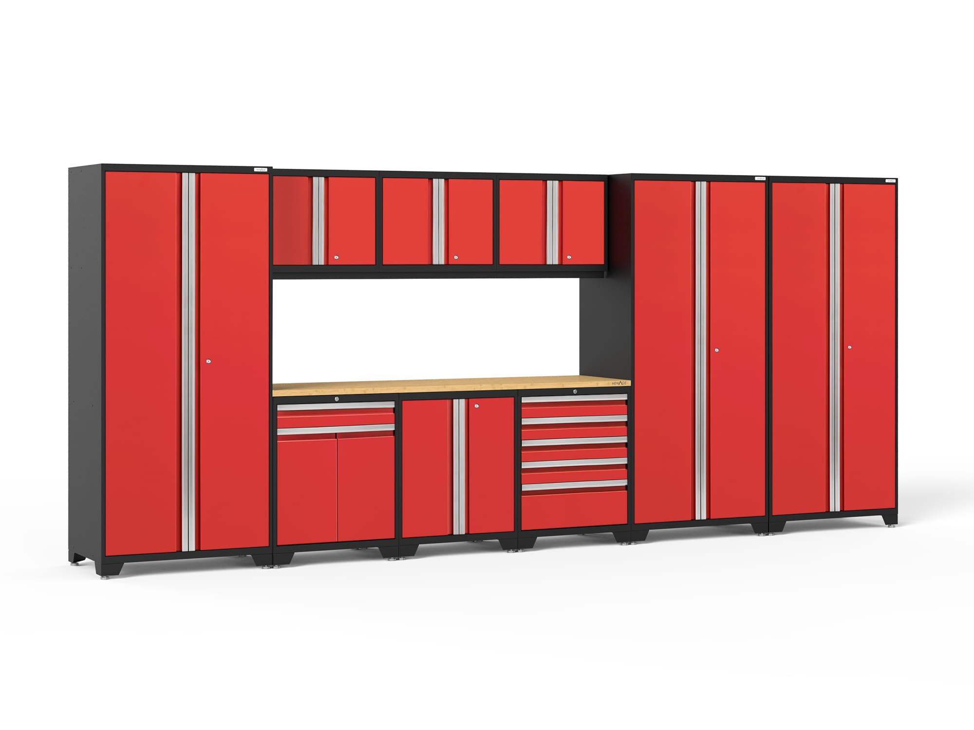 NewAge Products 52351 192-in W x 84.75-in H x 24-in D 9 -Cabinets Steel Deep Red Garage Storage System