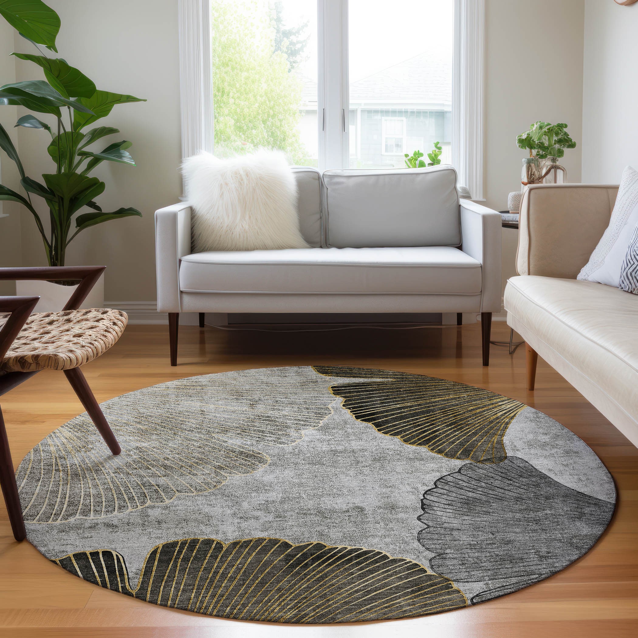 Addison Rugs ACN626GY8RO Chantille ACN626GY 8 x 8 (ft) Polyester Gray Round Indoor/Outdoor Geometric Machine washable Area rug
