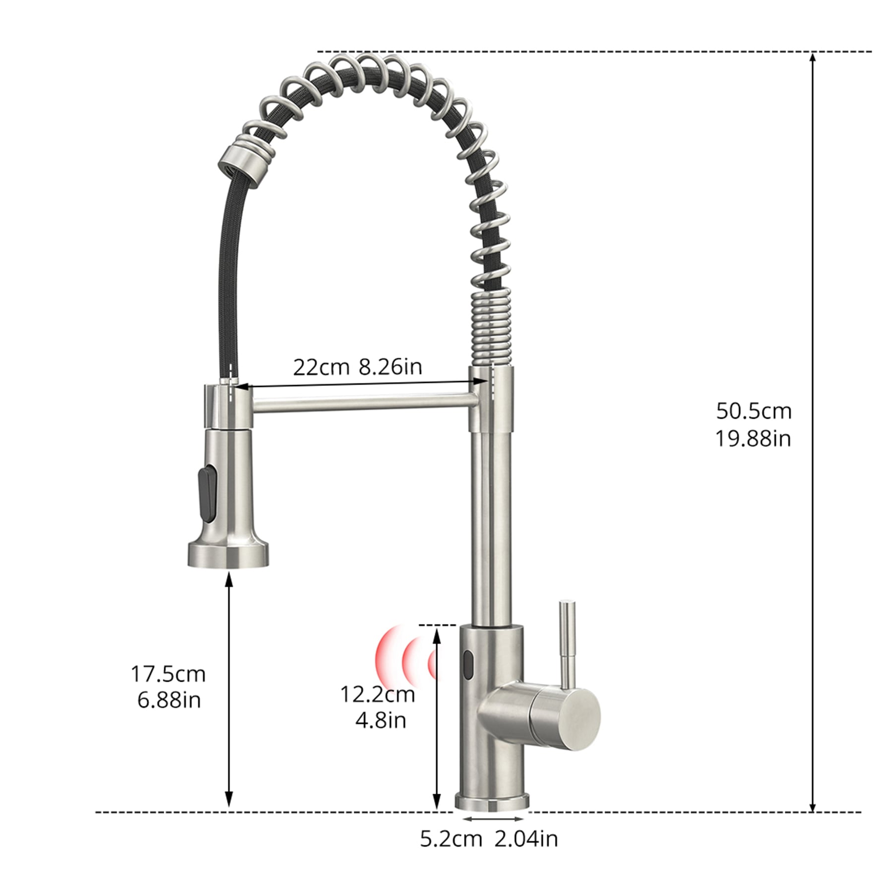 WELLFOR Brushed Nickel Single Handle Touchless Pull-down Kitchen Faucet ...