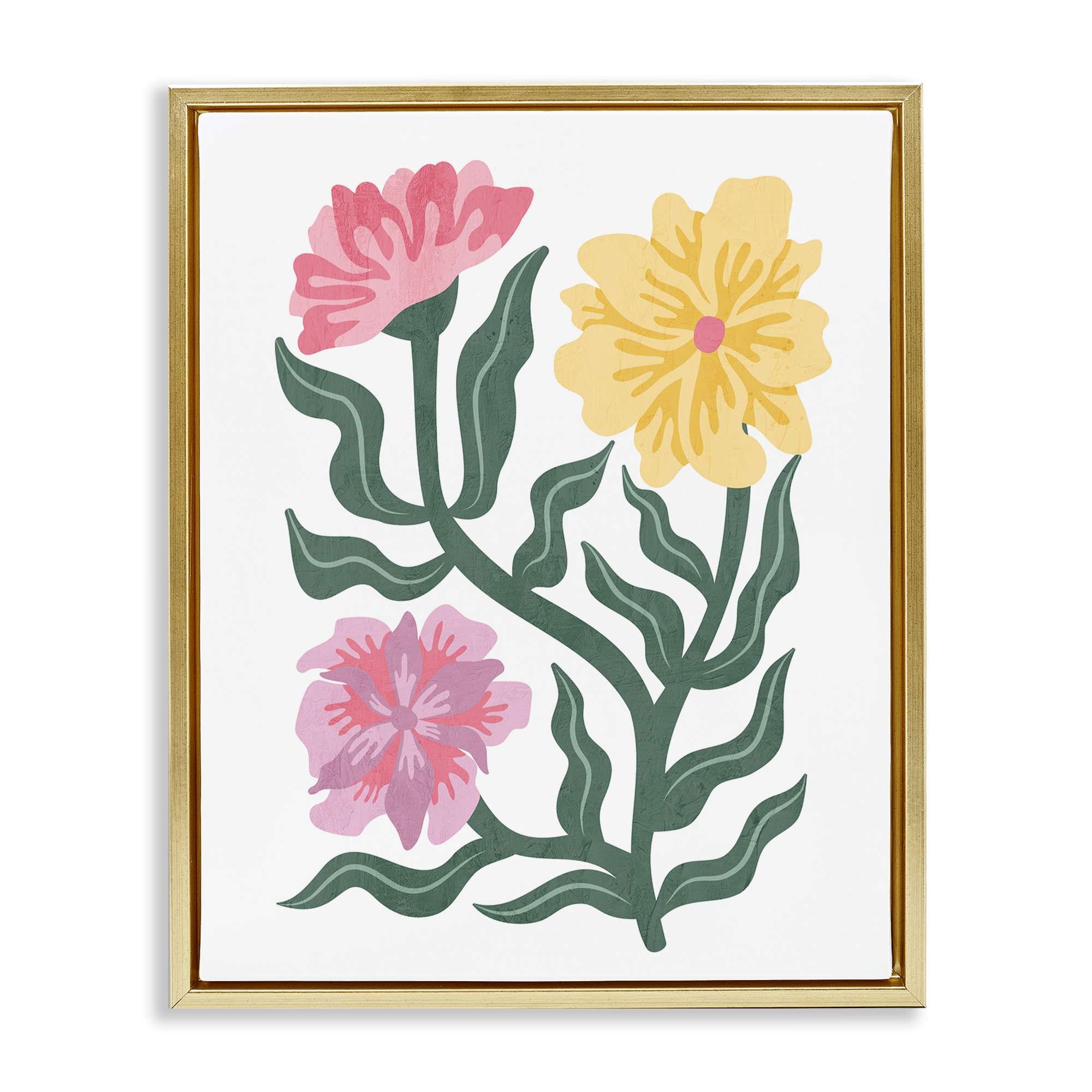 Stupell Industries BT-203-FFG-24X30 Modern Blooms with Curved Leaves Floating Frame design by Kim Allen