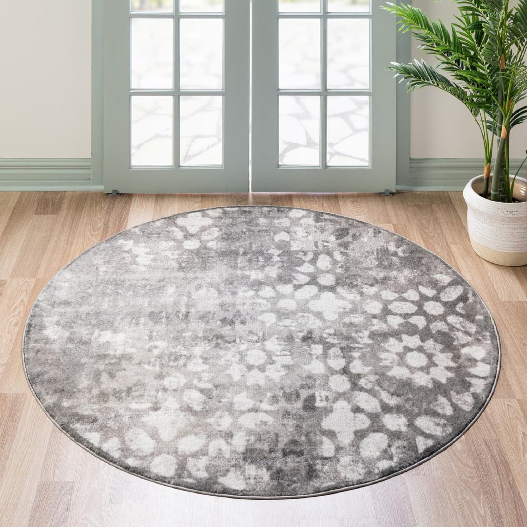 Unique Loom 3147079 Sofia 7 x 7 (ft) Loomed Polypropylene Dark Gray Round Indoor Floral Bohemian/Eclectic Area rug
