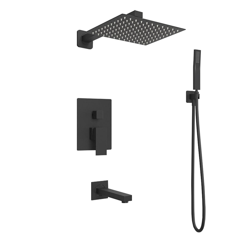 Homsee C-KF020287-01 Modern Matte Black 3-Function Square Shower Suit with 10-Inch Overhead and Handheld Sprayer Set