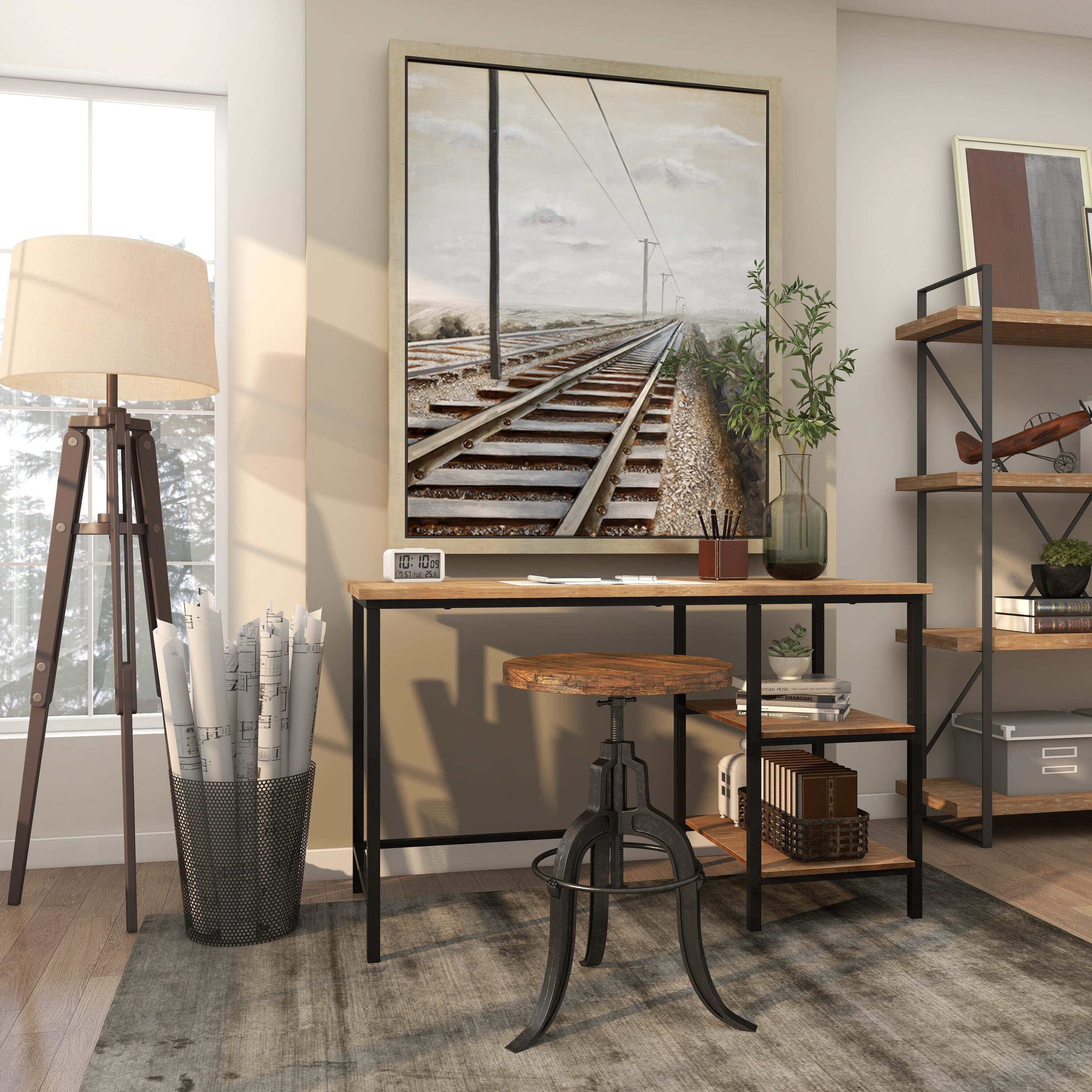 Round Reclaimed Wood Industrial Dining Height Stool