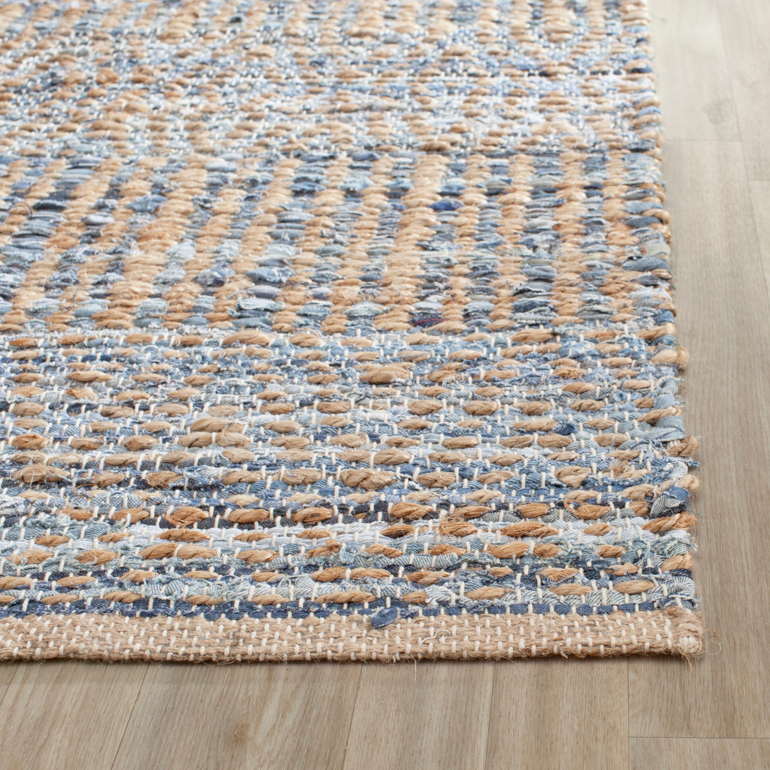 Handwoven Blue and Natural Jute Runner Rug, 2'3" x 6'