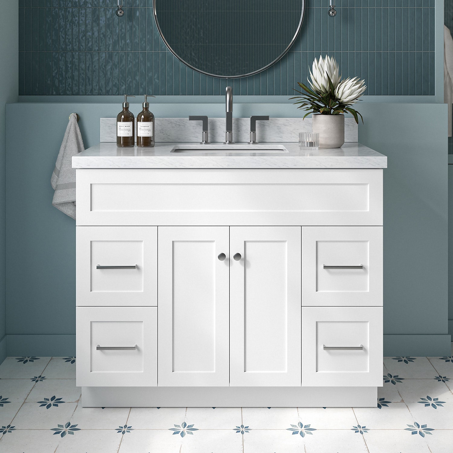 ARIEL F043SCWRVOWHT Hamlet 42-in White Undermount Single sink Bathroom Vanity with Carrara White Marble Marble Top