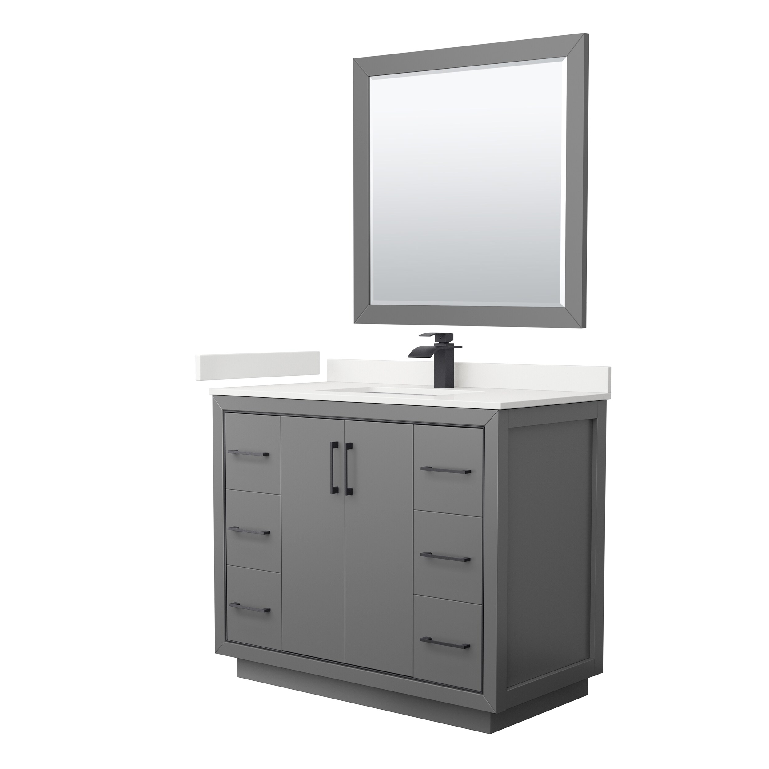 Wyndham Collection WCF111142SGBWQUNSM34 Icon 42-in Dark Gray Undermount Single Sink Bathroom Vanity with White Quartz Top (Mirror Included)