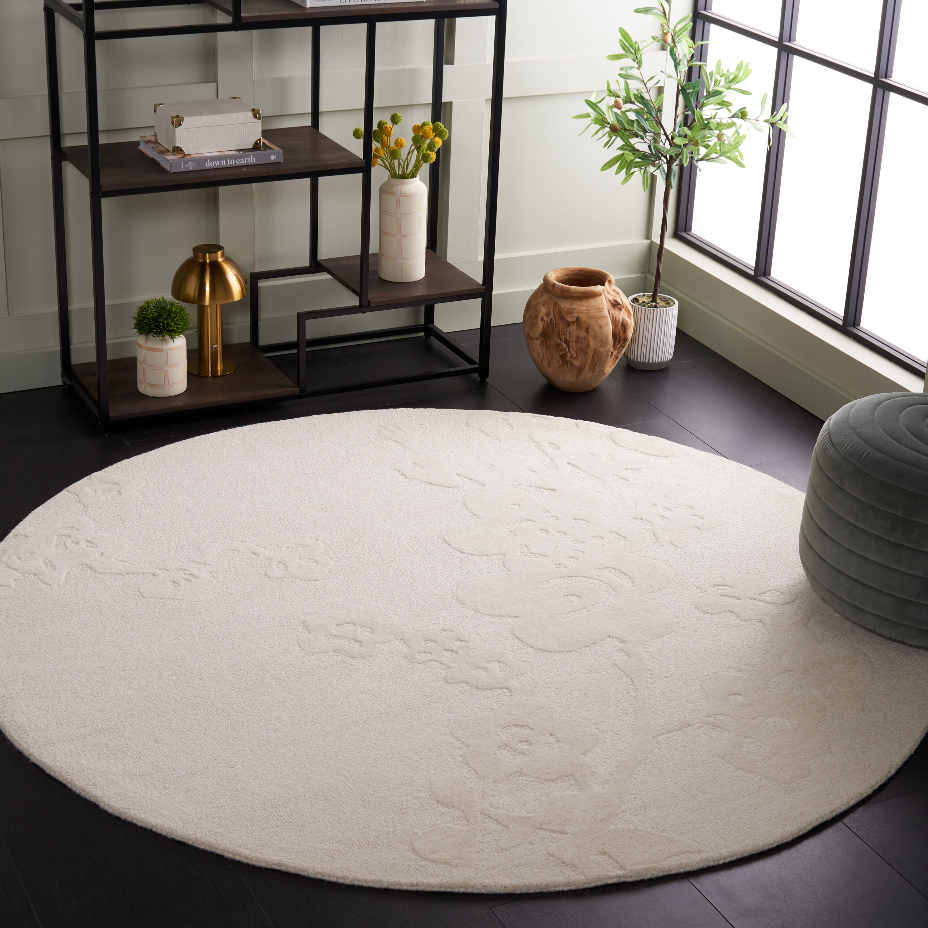  Ebony 504 Ivory Contemporary 6ft x 6ft Round Rug