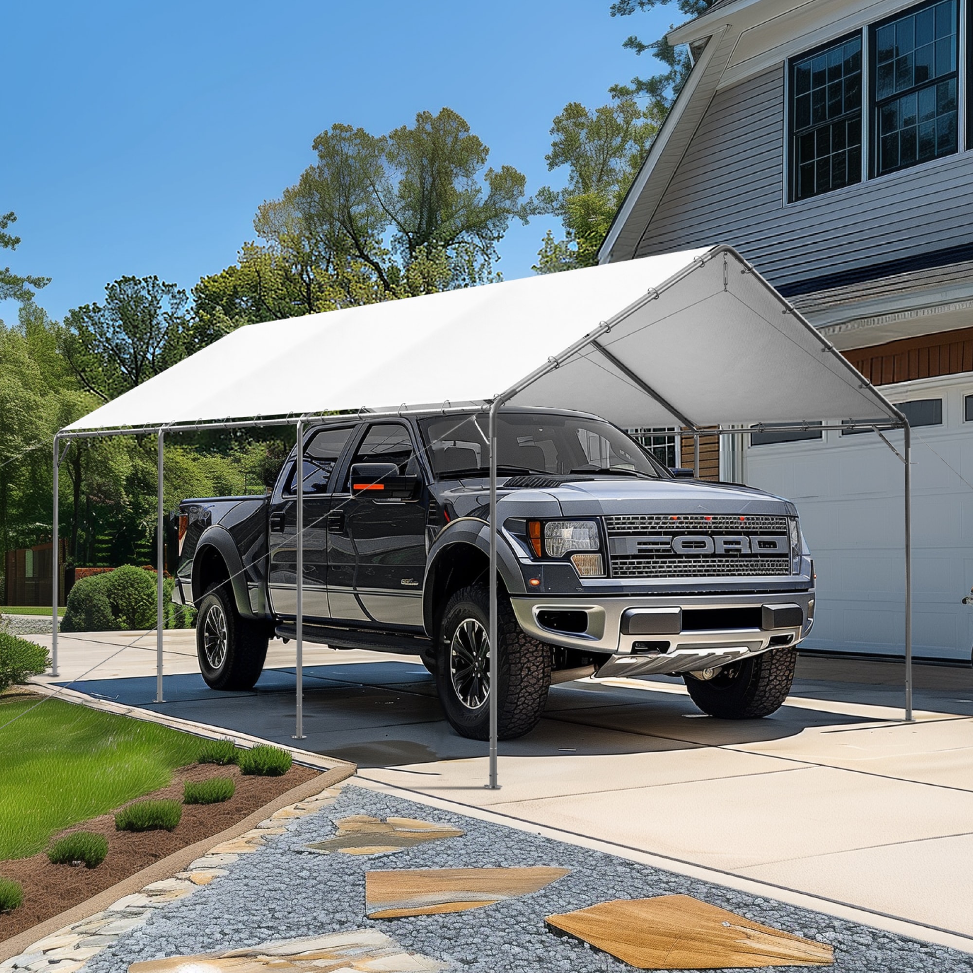 Sunshine Valley 12-Feet W x 20-Feet L x 9.1-Feet H White Metal Carport with Polycarbonate Roof #GA108