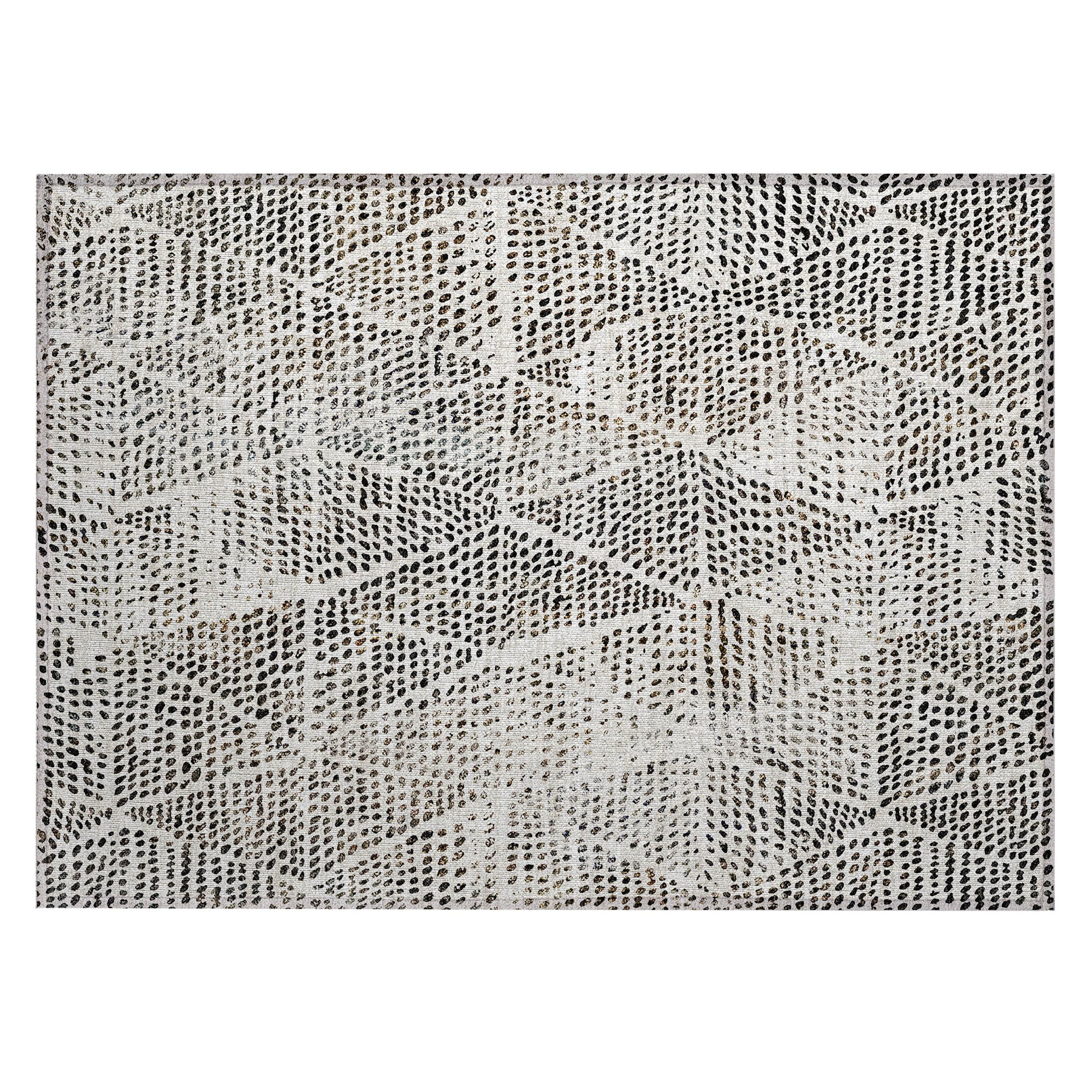 Ivory Diamond Pattern Machine-Washable Indoor Outdoor Rug