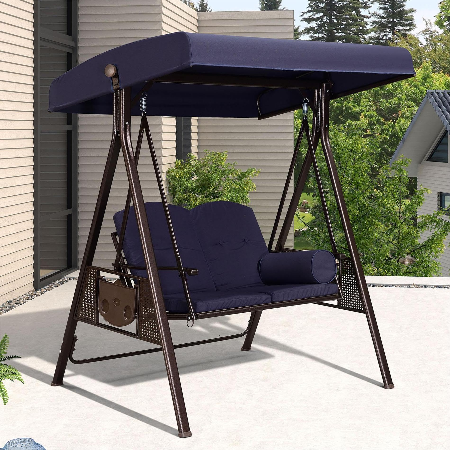 PURPLE LEAF Outdoor Porch Swing 2-person Navy Blue Aluminum Outdoor ...