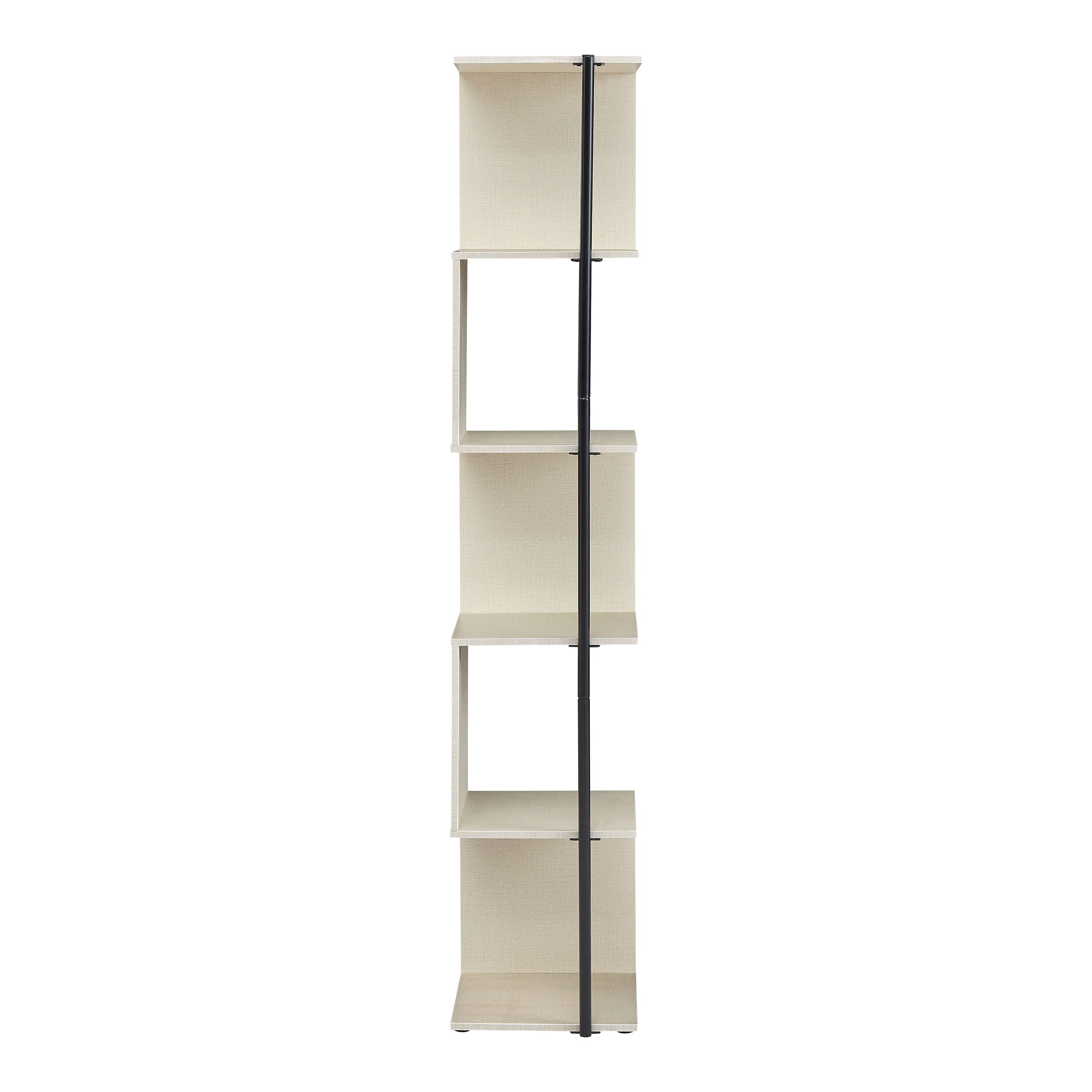 Cream Weave 5-Shelf Corner Bookcase with Black Metal Support
