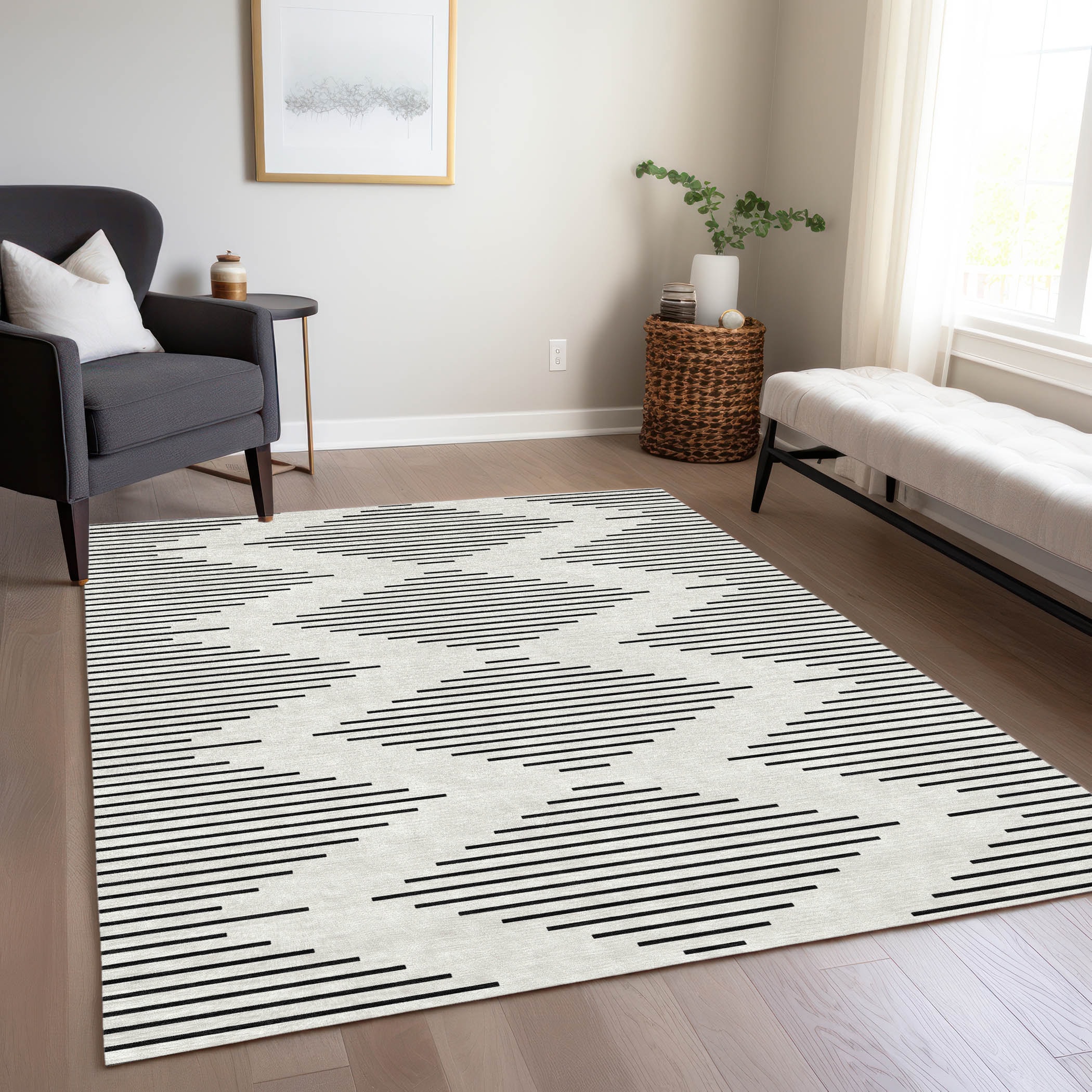 Addison Rugs ACN1016IV3X5 Chantille ACN1016IV 3 x 5 (ft) Polyester Ivory Rectangular Indoor/Outdoor Geometric Machine washable Area rug