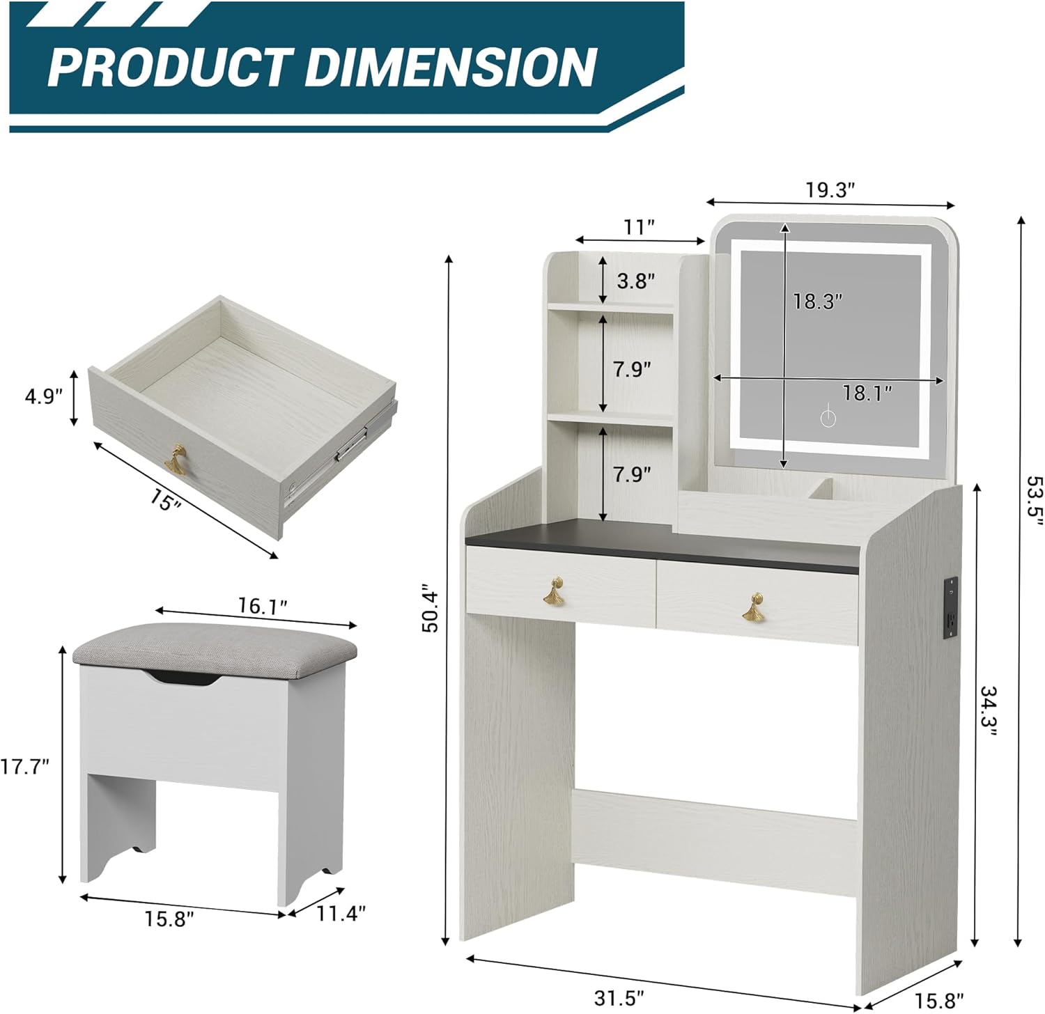 Qeetex DHZ-PHO-33N7VTWM Bedroom-Vanities - View #2