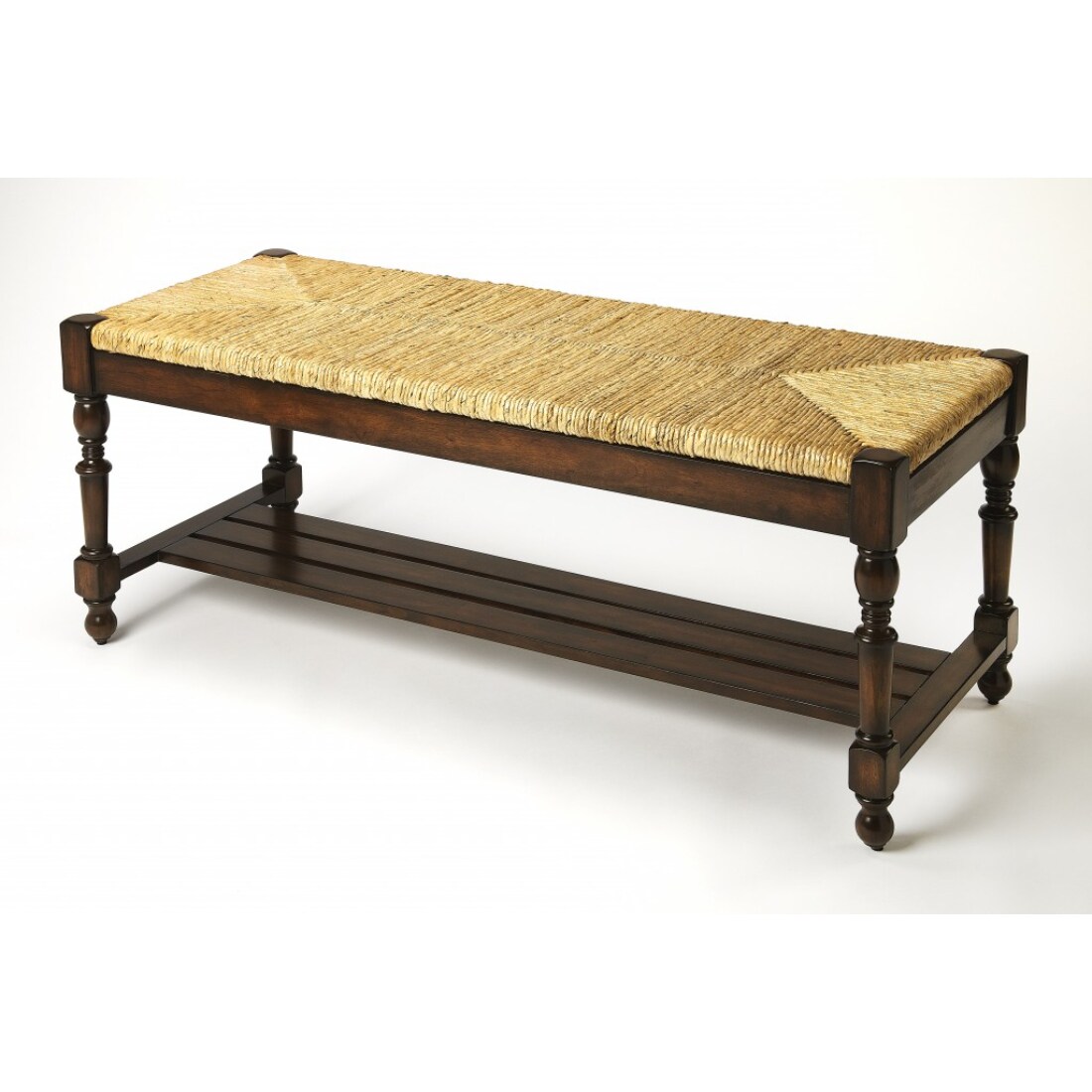 HomeRoots 4000389161 Updated Traditional Mahogany and Wicker Bench