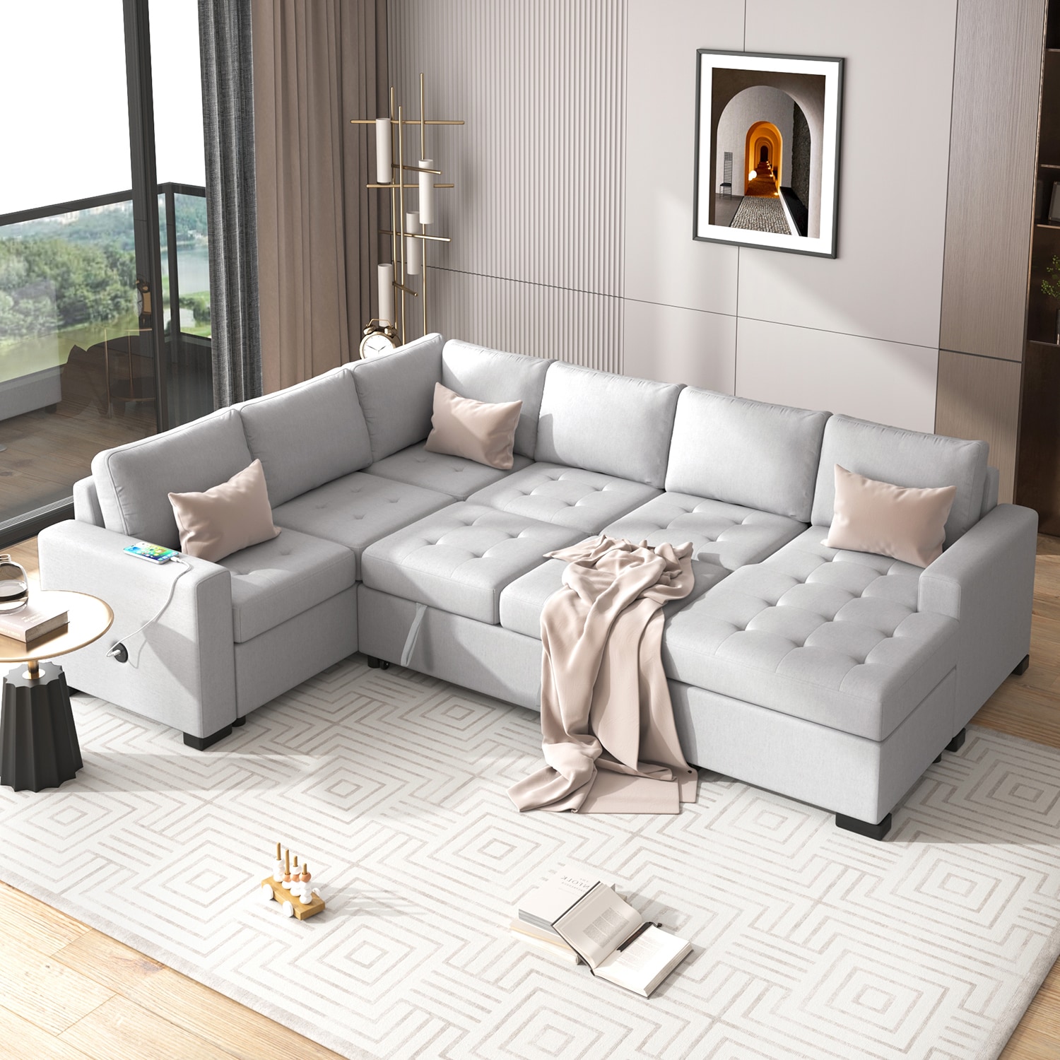 GZMR GZ-W247S00367 Modular Combination Sofa 108.3-in Modern Gray Polyester/Blend 6+-seater Sofa