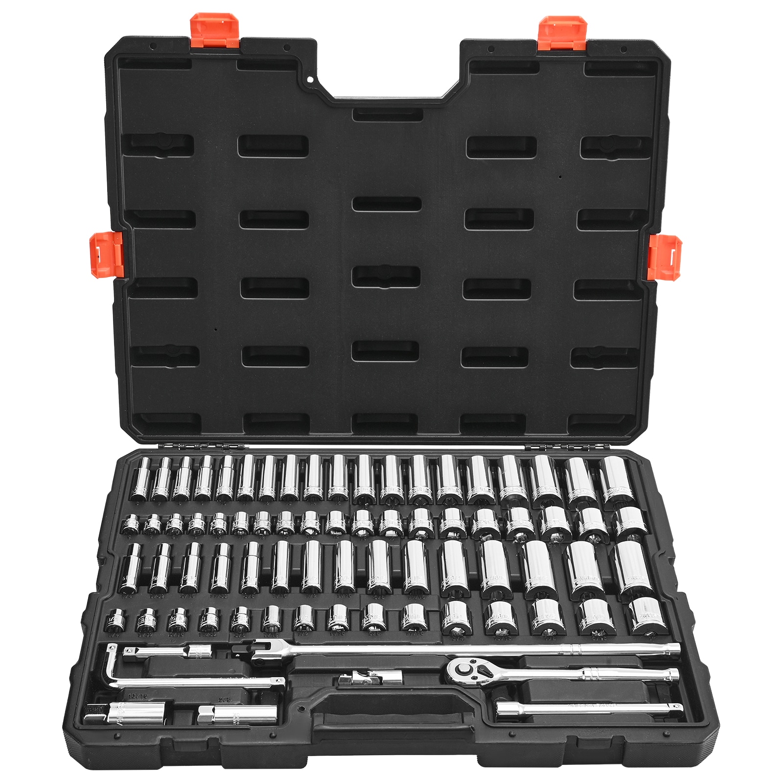 Wooakway Socket Set 76 Pieces 3/8 inch Drive Socket and Ratchet Set SAE and Metric Deep and Shallow Mechanic Tool Kit with Accessories and Storage Case CR-V Alloy Steel for Automotive Repair Tool Sets with Case Tool Box for Auto Repair and Home Maintenance #FXLS0607-604E30