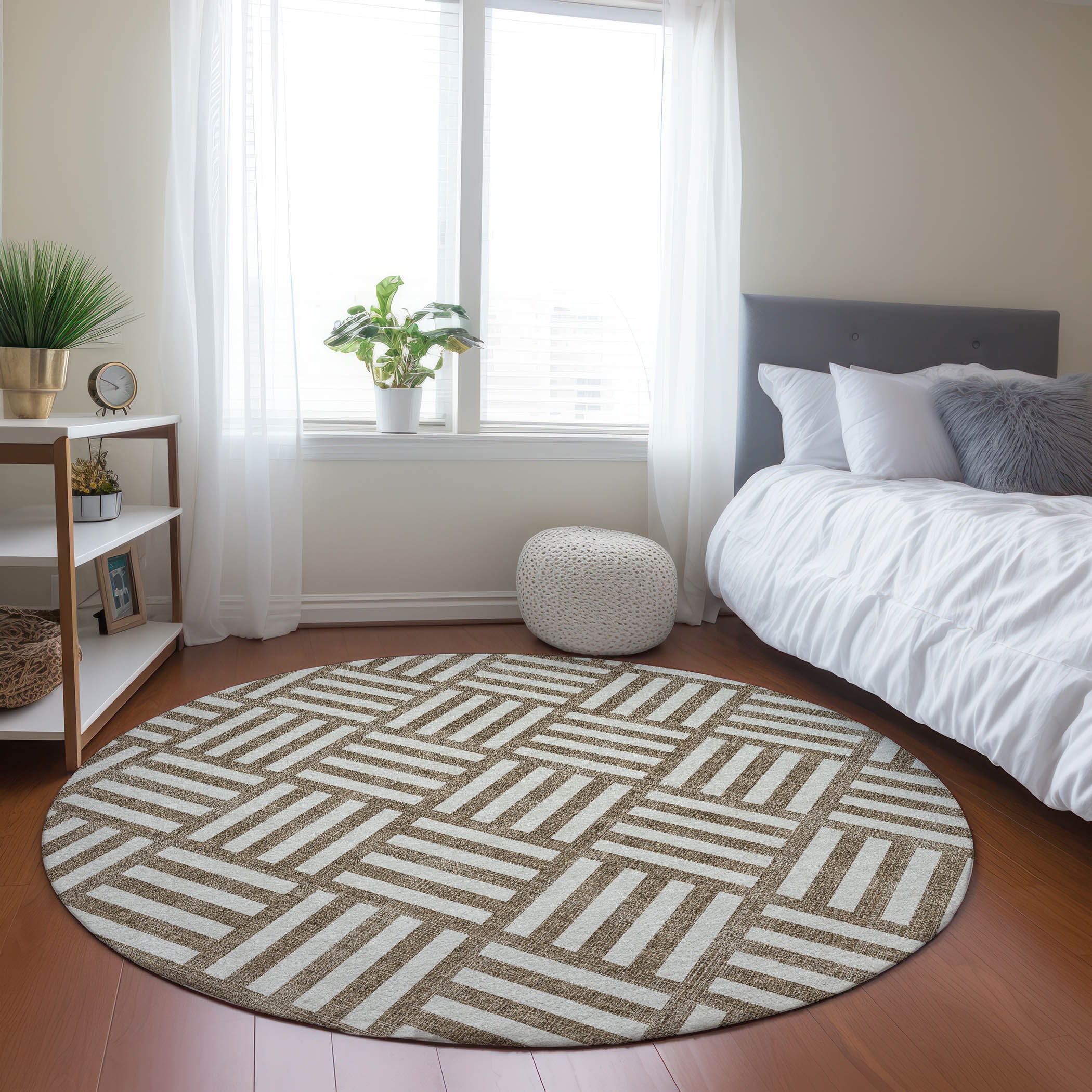 Addison Rugs ACN620BR8RO Chantille ACN620BR 8 x 8 (ft) Polyester Brown Round Indoor/Outdoor Geometric Machine washable Area rug