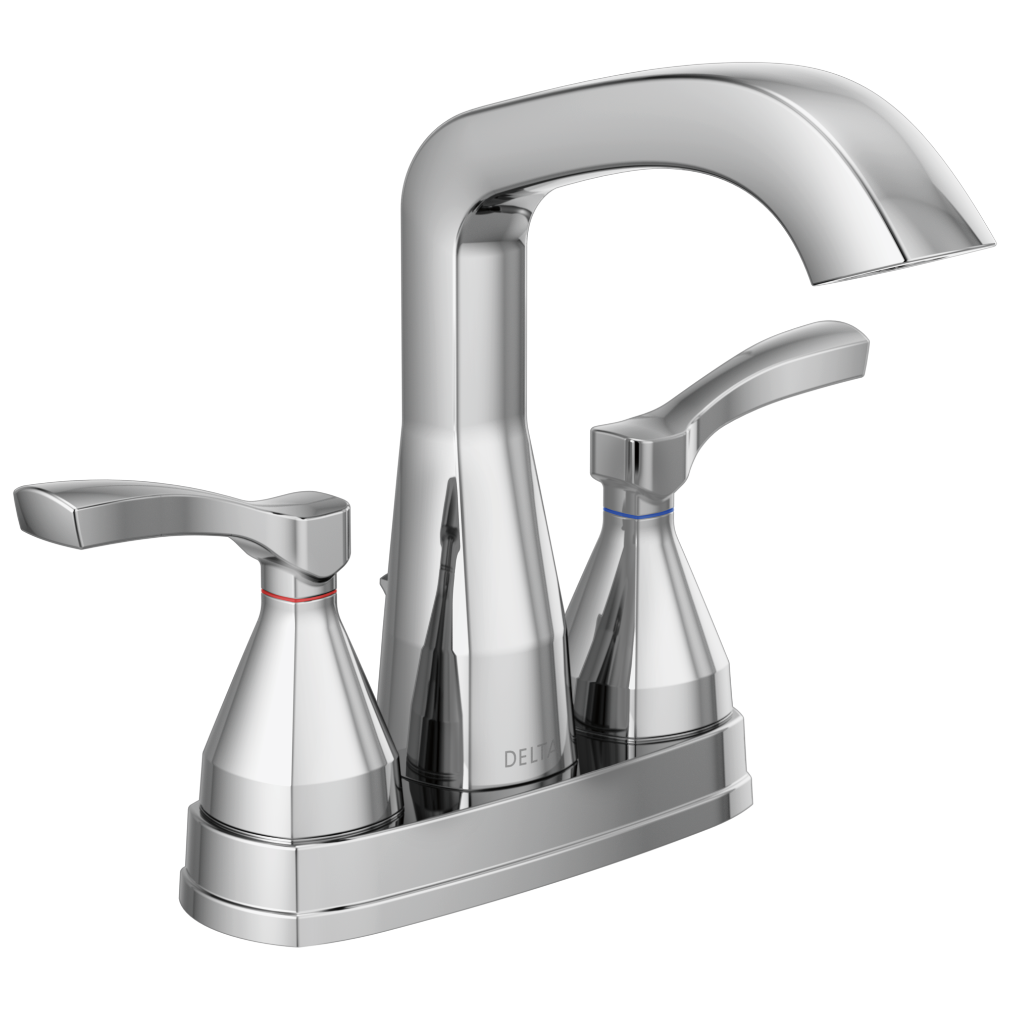 Delta 25776-MPU-DST Stryke Chrome 4-in centerset 2-handle WaterSense Mid-arc Residential Handle Bathroom Sink Faucet with Drain