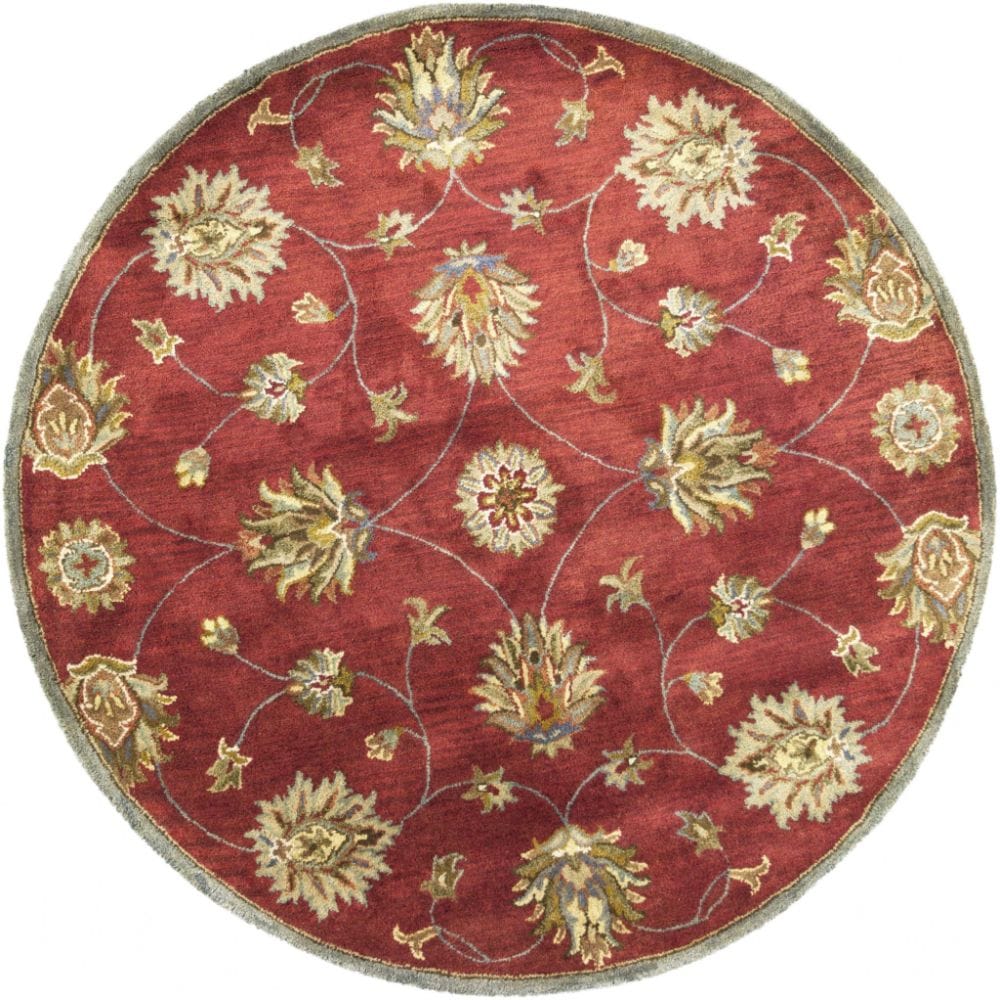 HomeRoots 352888 Bernadette 5 X 5 (ft) Wool Red Round Indoor Floral/Botanical Area Rug