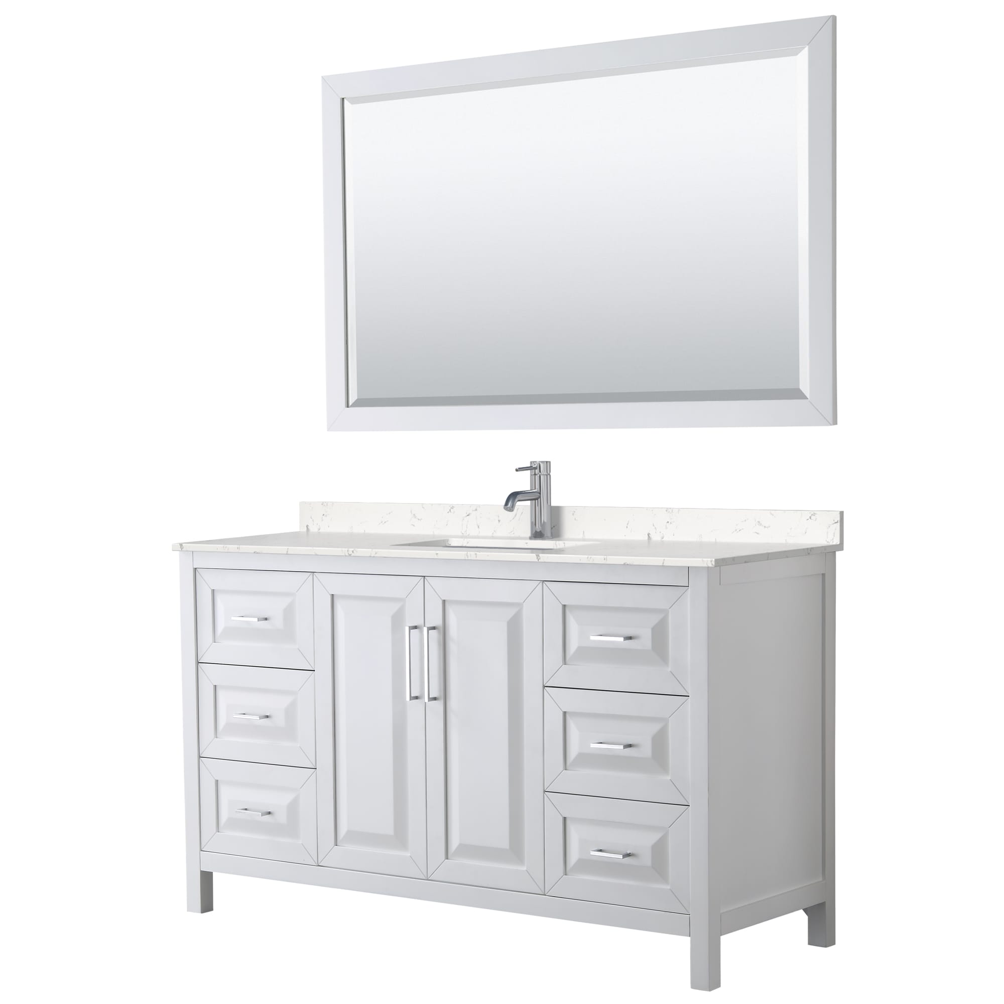 Daria White 60" Single Vanity with Light-Vein Carrara Marble and Square Sink