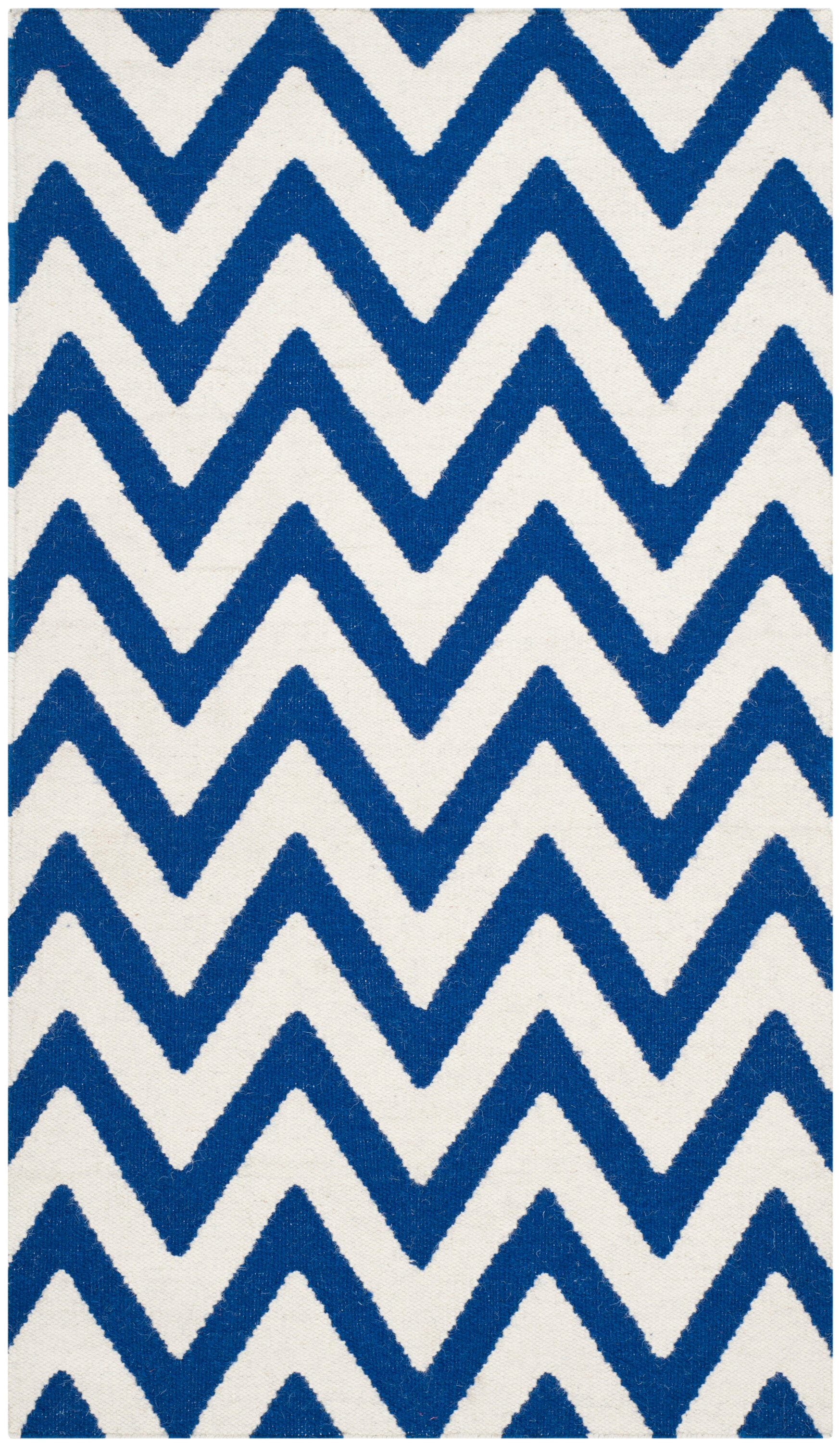 Safavieh DHU557K-24 Dhurries Farrah 3 x 4 (ft) Wool Dark Blue/Ivory Rectangular Indoor Chevron Coastal Throw rug