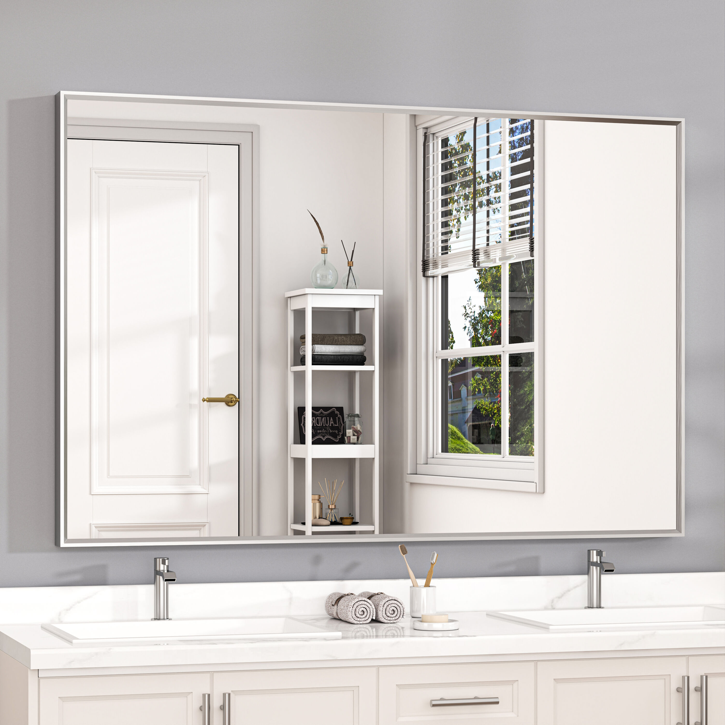 Yuaris - 55 in. W x 30 in. H Rectangular Aluminum Alloy Framed and Tempered Glass Wall Bathroom V...