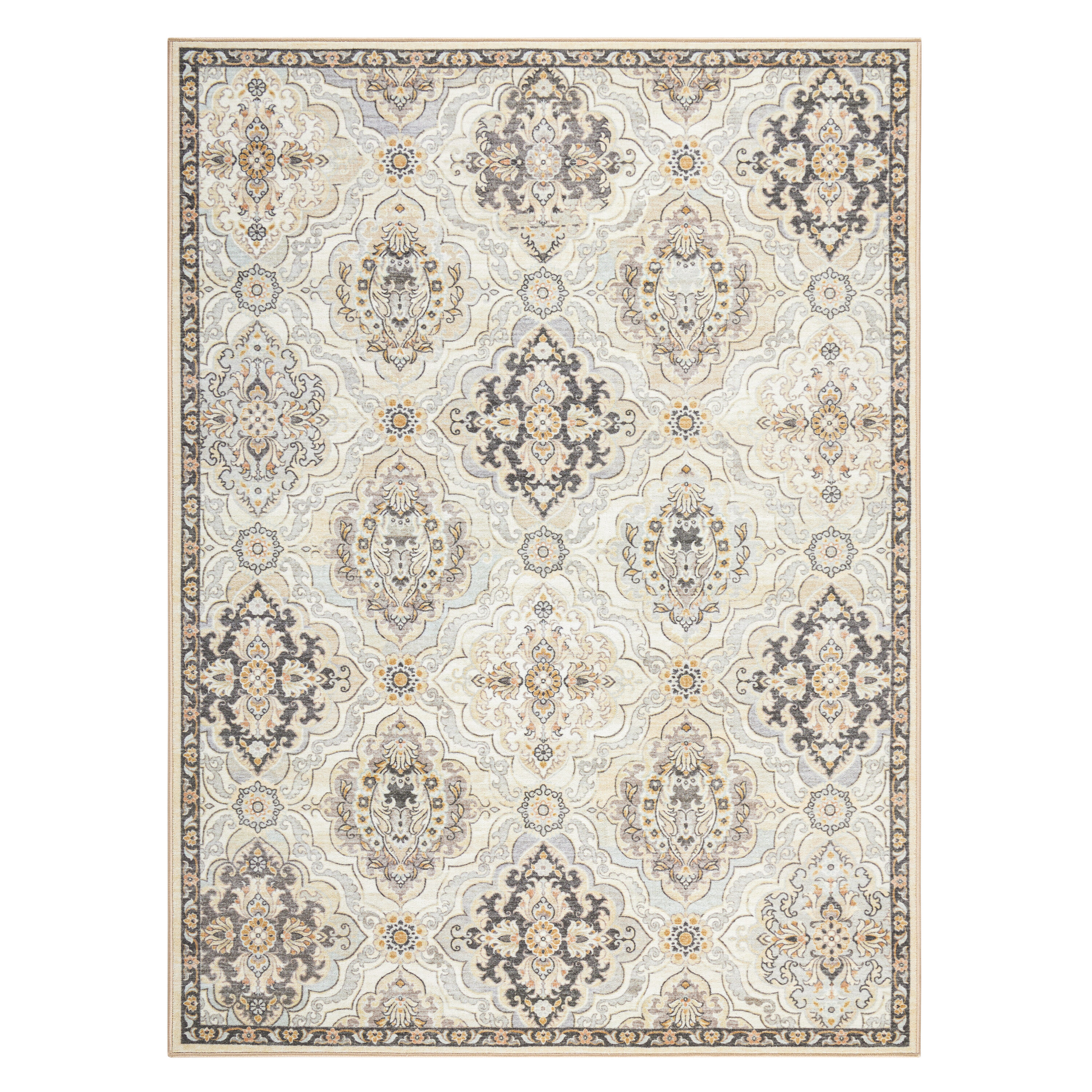 Avani Beige Tufted Washable Synthetic Area Rug 5' x 7'