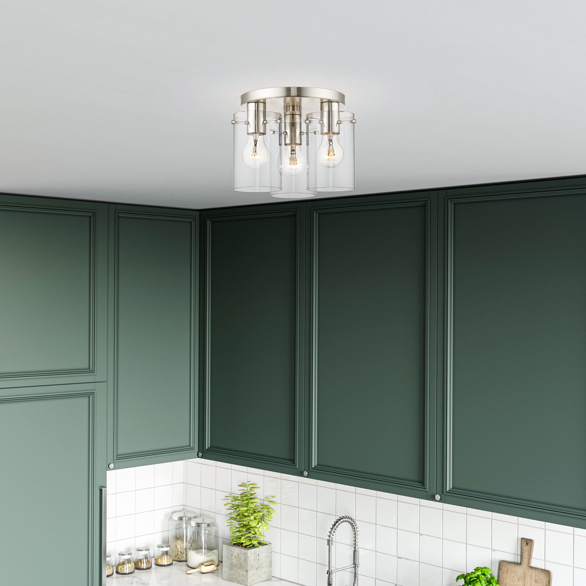 Munich Contemporary 3-Light Indoor/Outdoor Flush Mount in Brushed Nickel